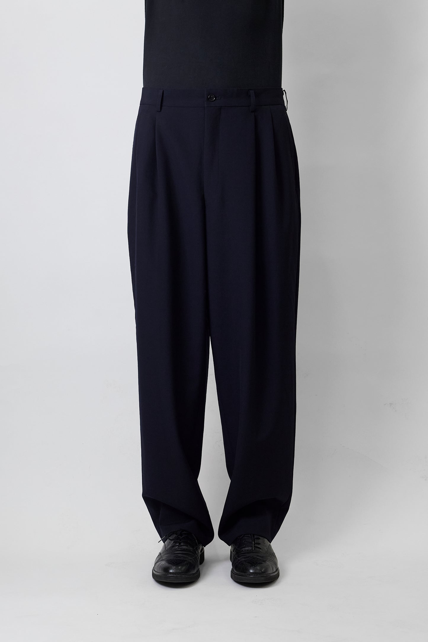 COMME DES GARCONS HOMME NAVY WOOL GABARDINE WIDE PANTS