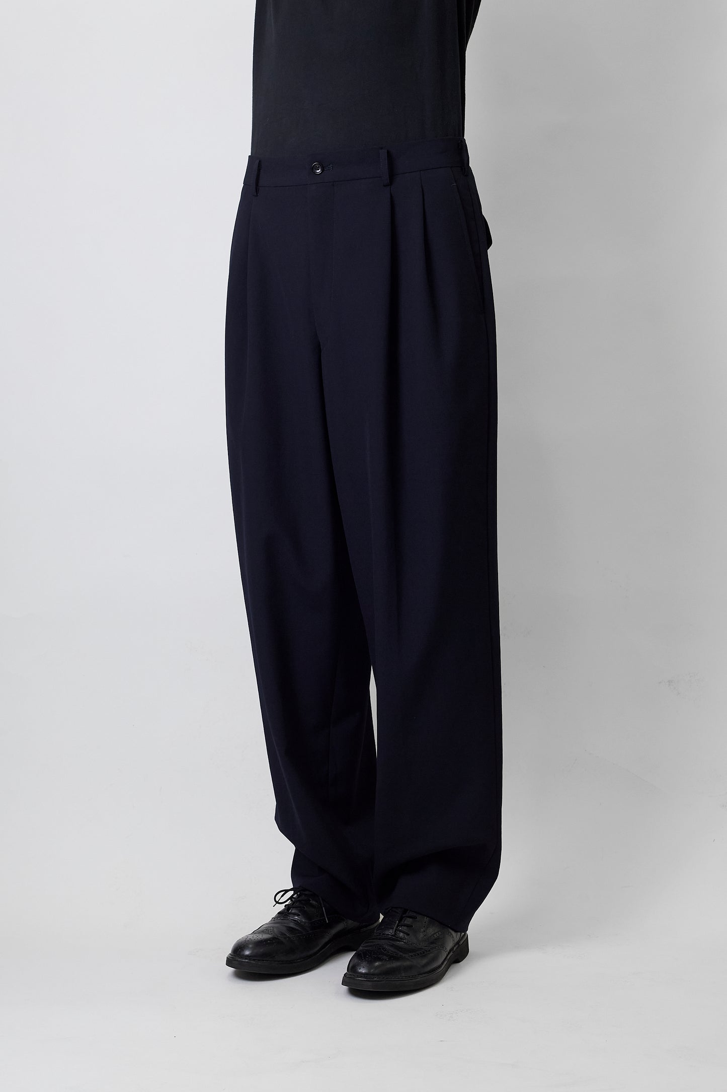 COMME DES GARCONS HOMME NAVY WOOL GABARDINE WIDE PANTS