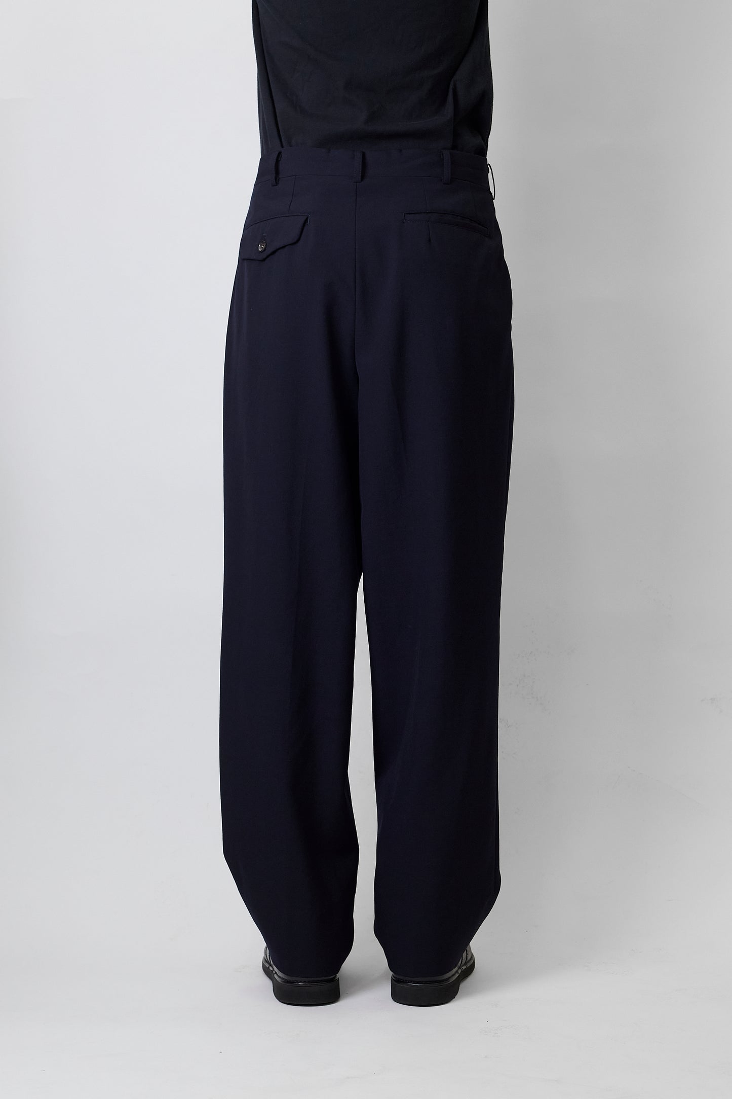 COMME DES GARCONS HOMME NAVY WOOL GABARDINE WIDE PANTS