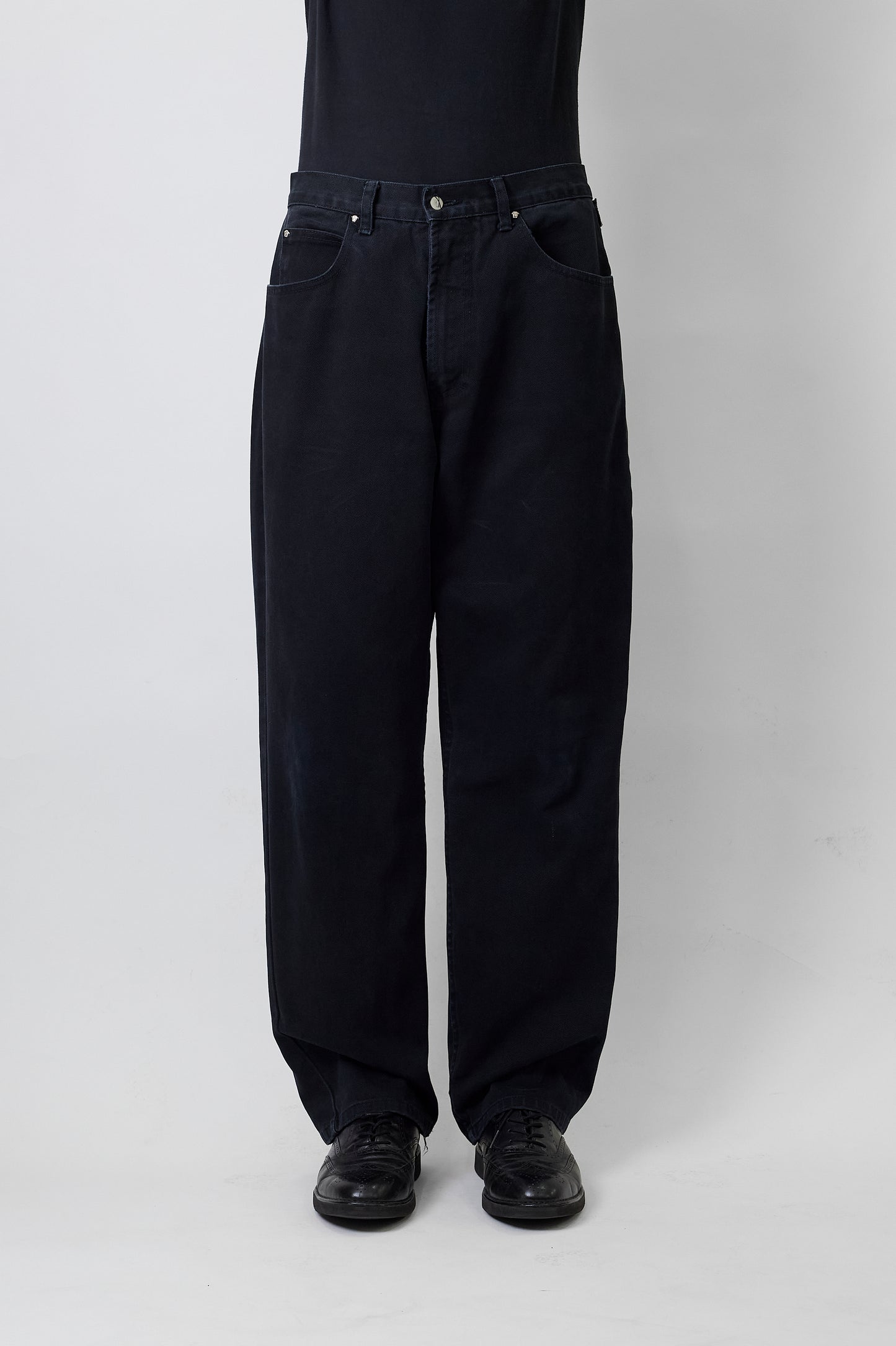VERSACE JEANS COUTURE BLACK WIDE DENIM PANTS MADE IN ITALY