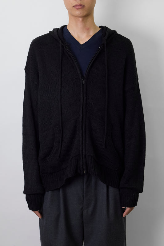 VINTAGE BLACK ZIP UP KNIT HOODIE