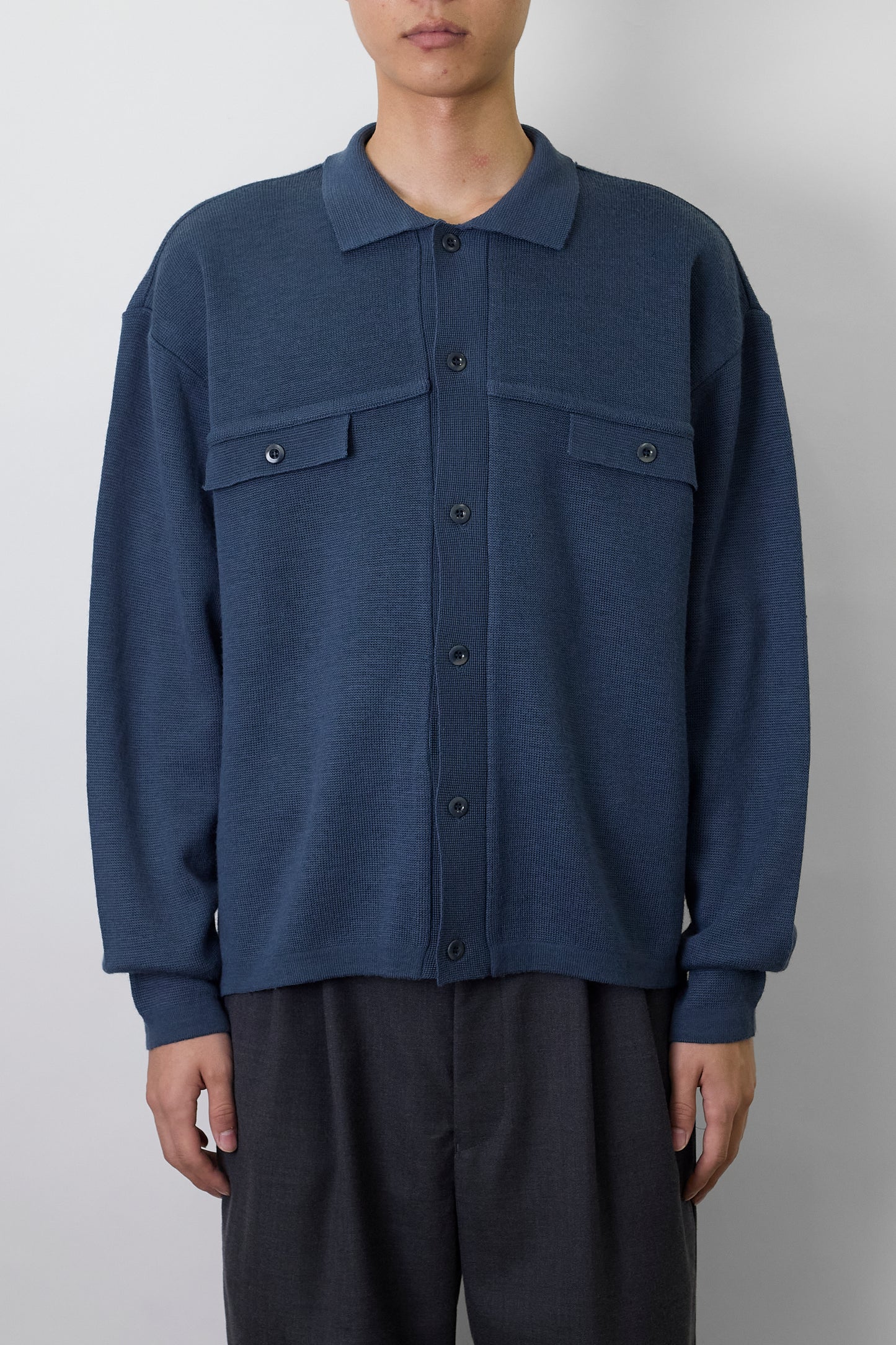 VINTAGE BLUE GRAY WOOL KNIT SHIRT