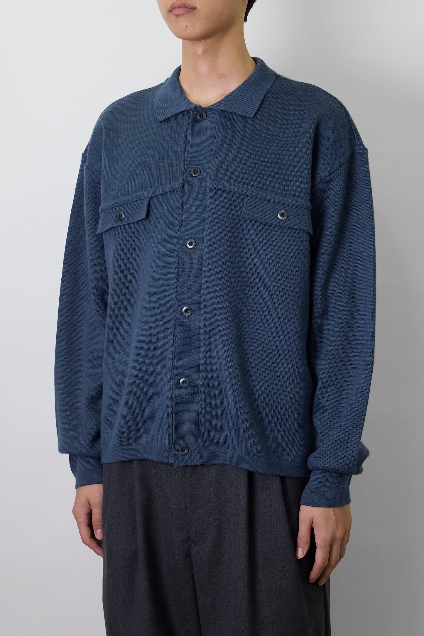 VINTAGE BLUE GRAY WOOL KNIT SHIRT