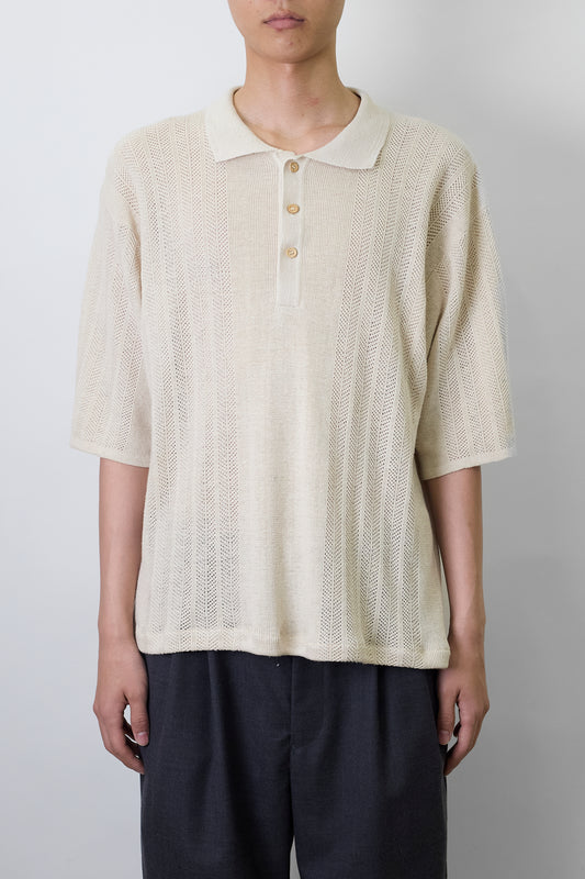 VINTAGE BEIGE LINEN HALF SLEEVE KNIT POLO SHIRT