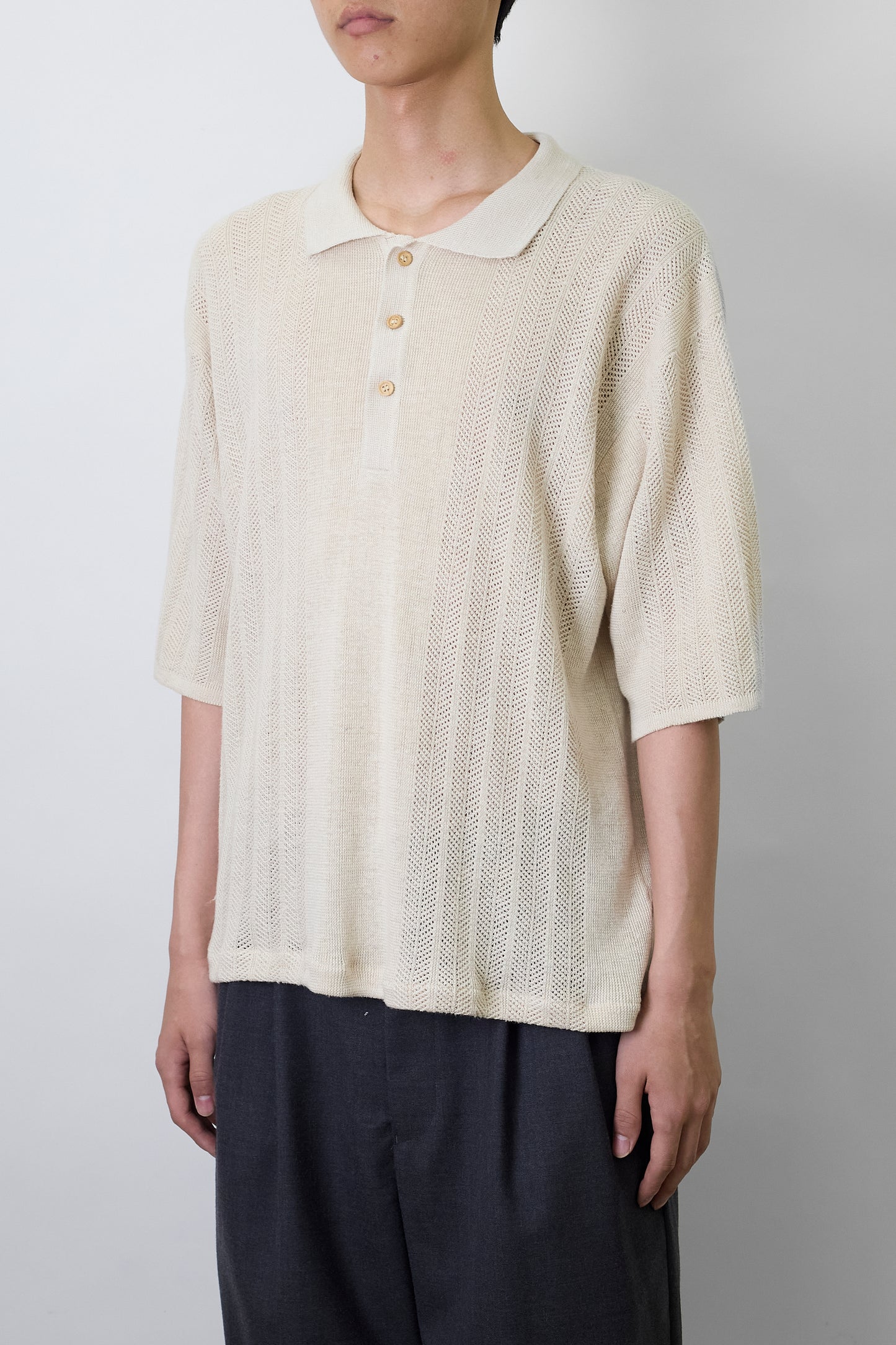 VINTAGE BEIGE LINEN HALF SLEEVE KNIT POLO SHIRT