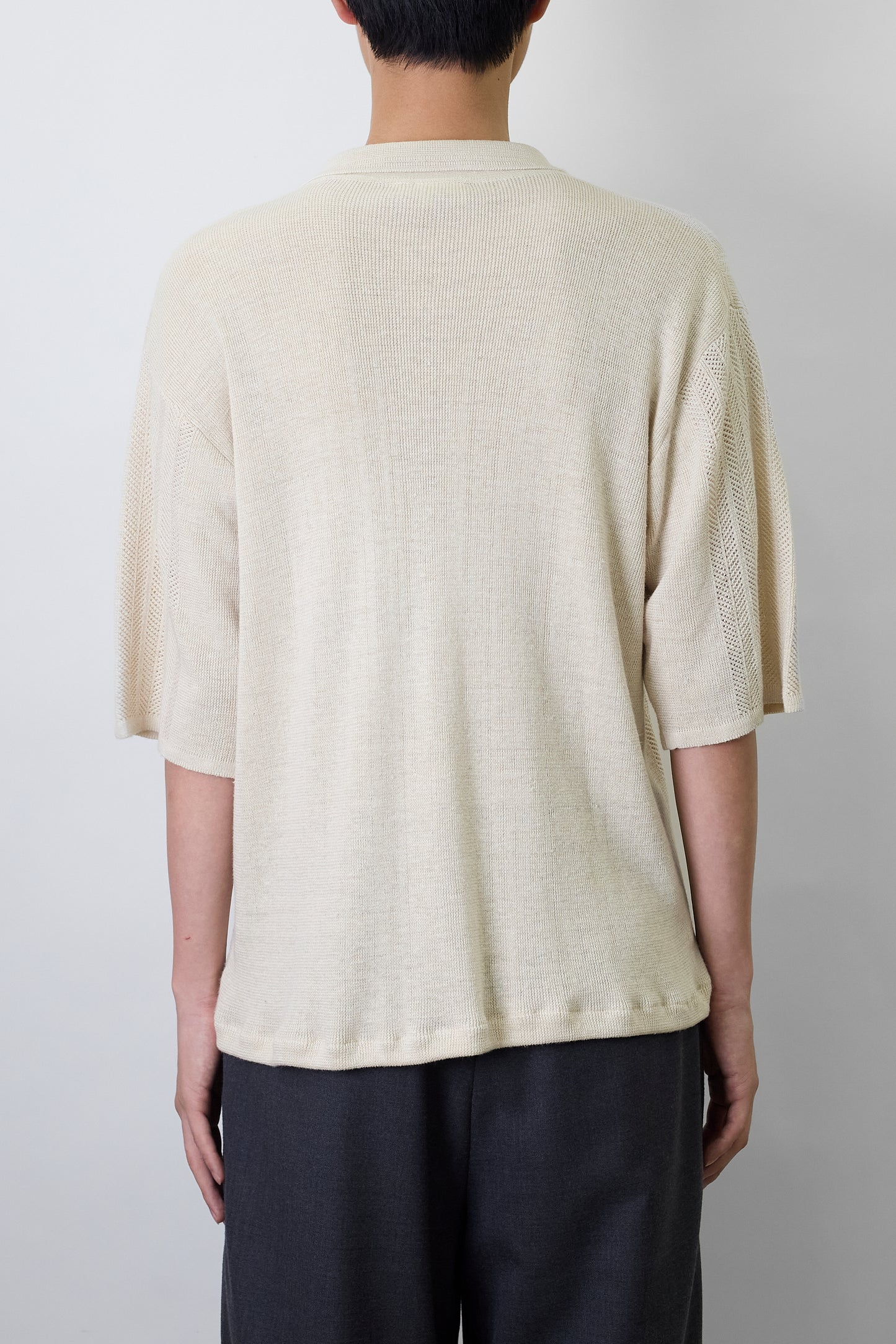 VINTAGE BEIGE LINEN HALF SLEEVE KNIT POLO SHIRT