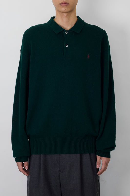 POLO BY RALPH LAUREN GREEN WOOL KNIT POLO SHIRT