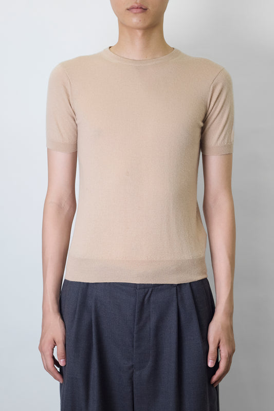 GIORGIO ARMANI BEIGE CASHMERE HALF SLEEVE KNIT MADE IN ITALY