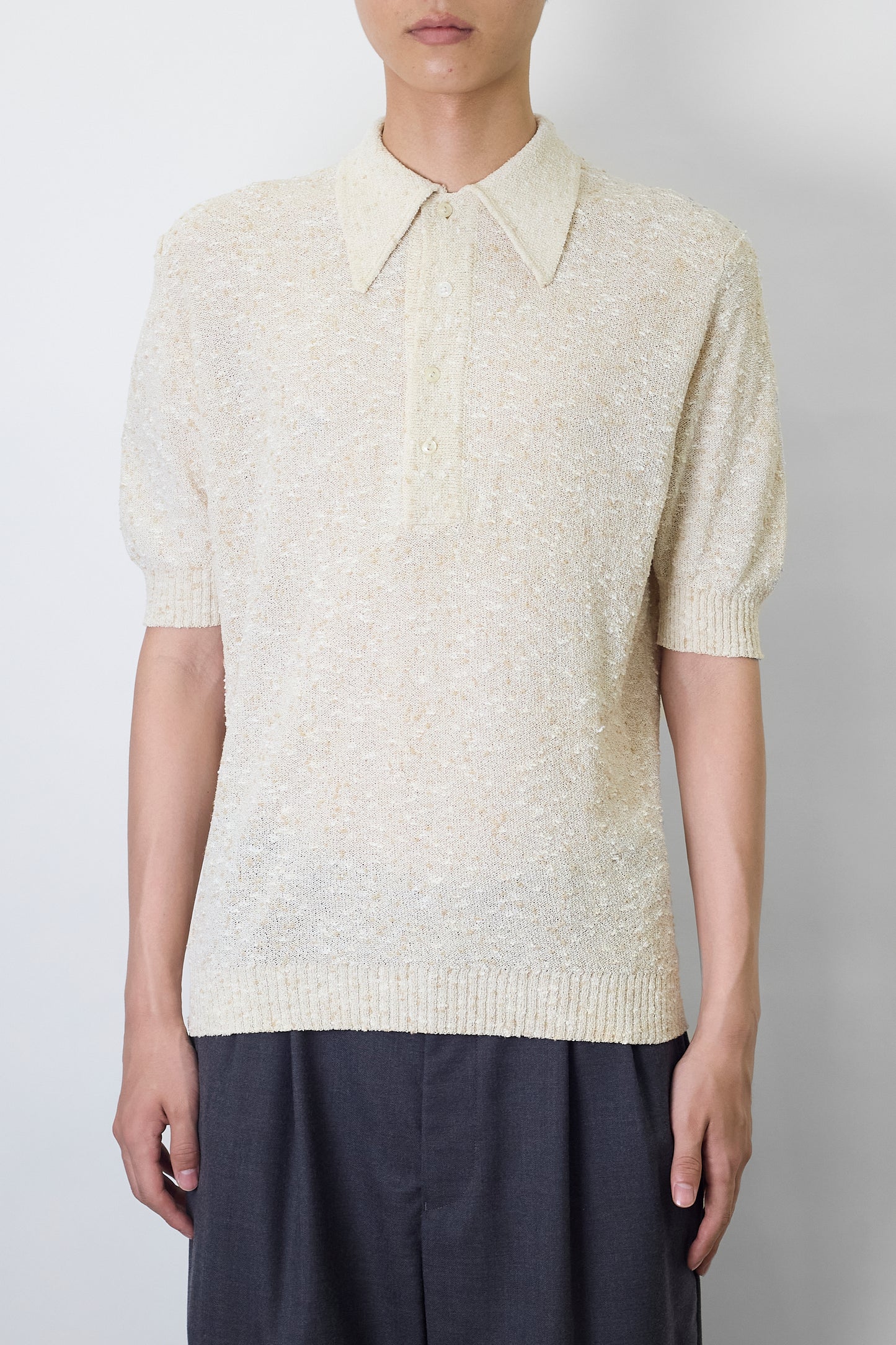 VINTAGE BEIGE HALF SLEEVE KNIT POLO SHIRT MADE IN FRANCE