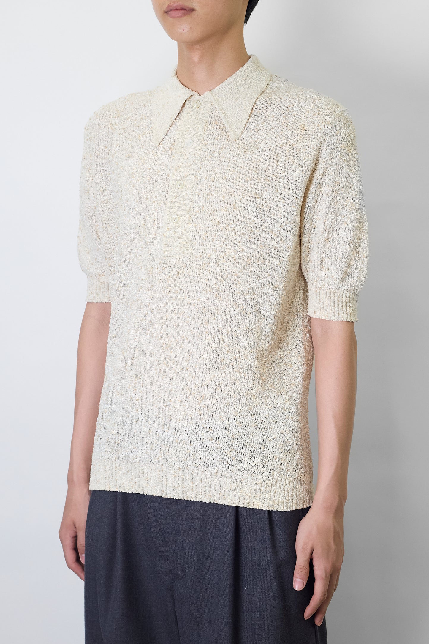 VINTAGE BEIGE HALF SLEEVE KNIT POLO SHIRT MADE IN FRANCE