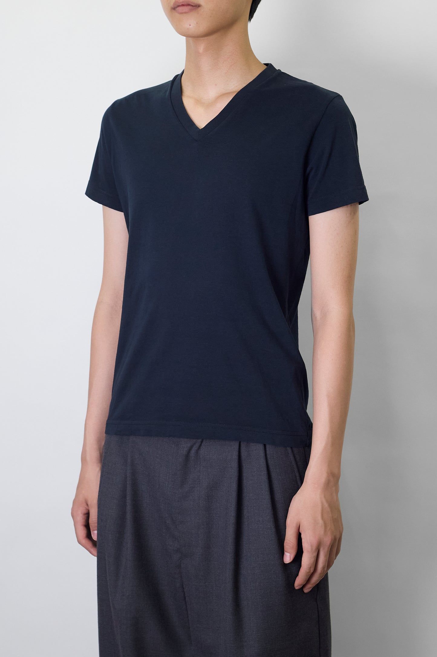 PRADA NAVY V NECK HALF SLEEVE TEE SHIRT