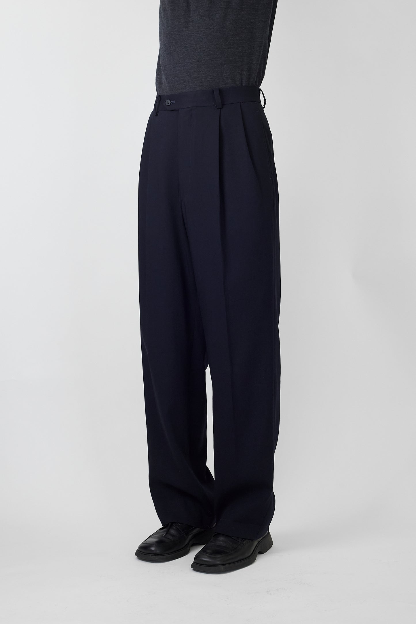 CALVIN KLEIN BLACK NAVY WOOL WIDE PANTS