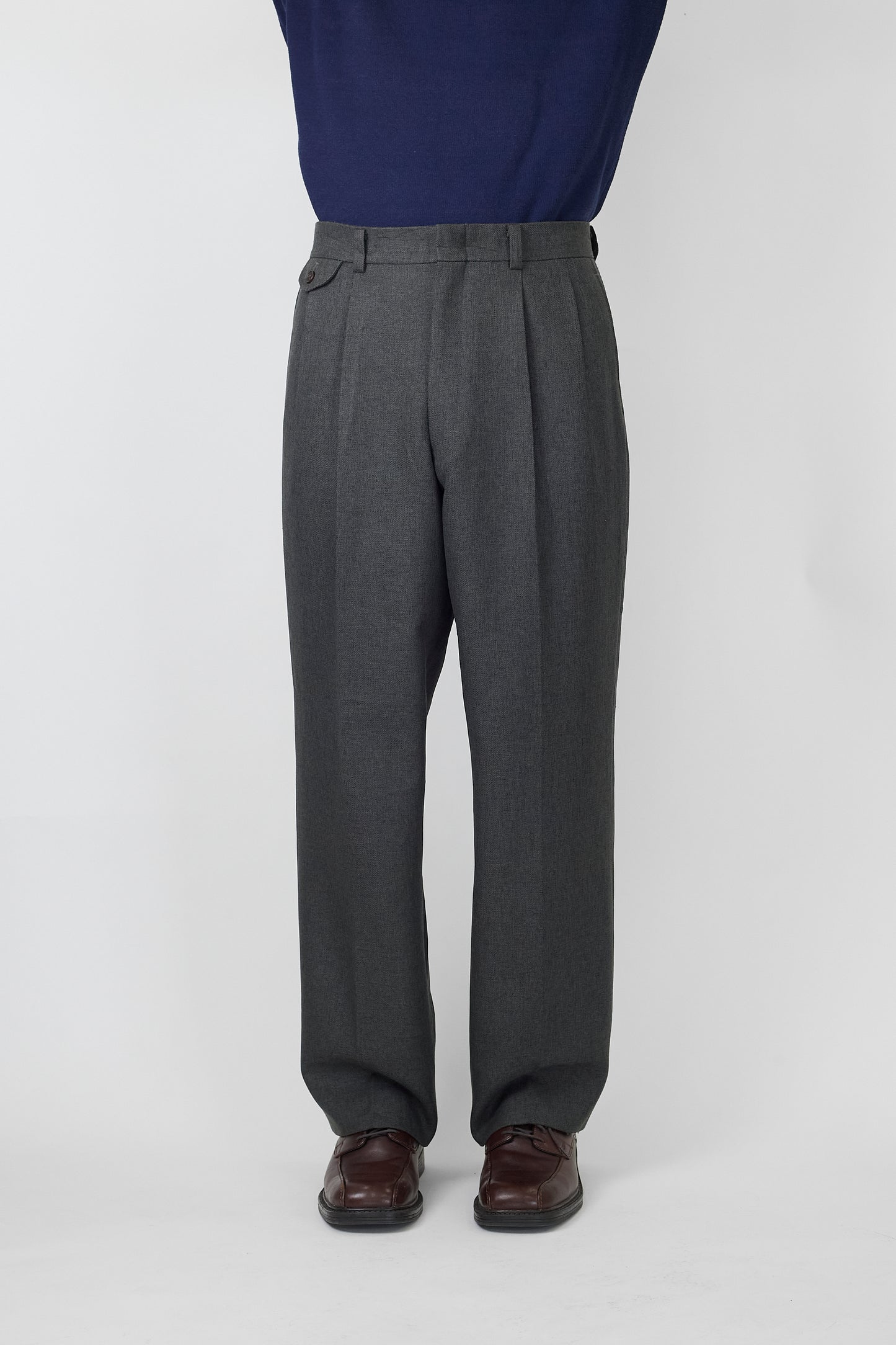 BURBERRYS GRAY KHAKI WOOL WIDE PANTS
