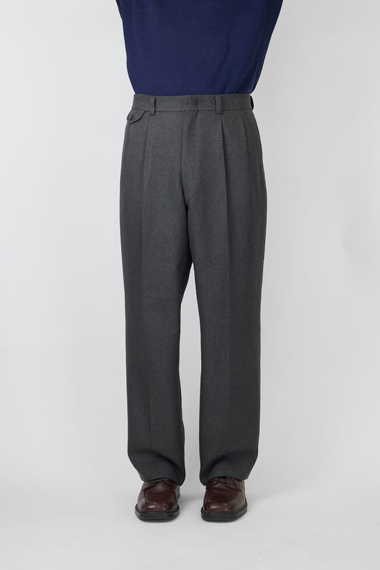 BURBERRYS GRAY KHAKI WOOL WIDE PANTS