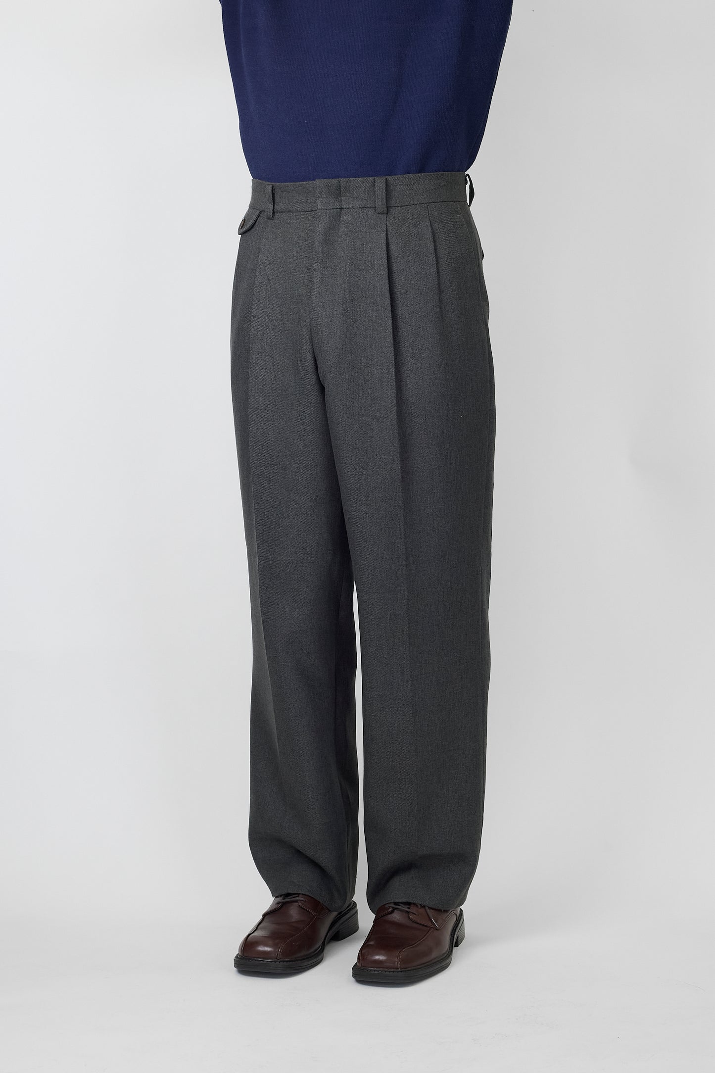 BURBERRYS GRAY KHAKI WOOL WIDE PANTS