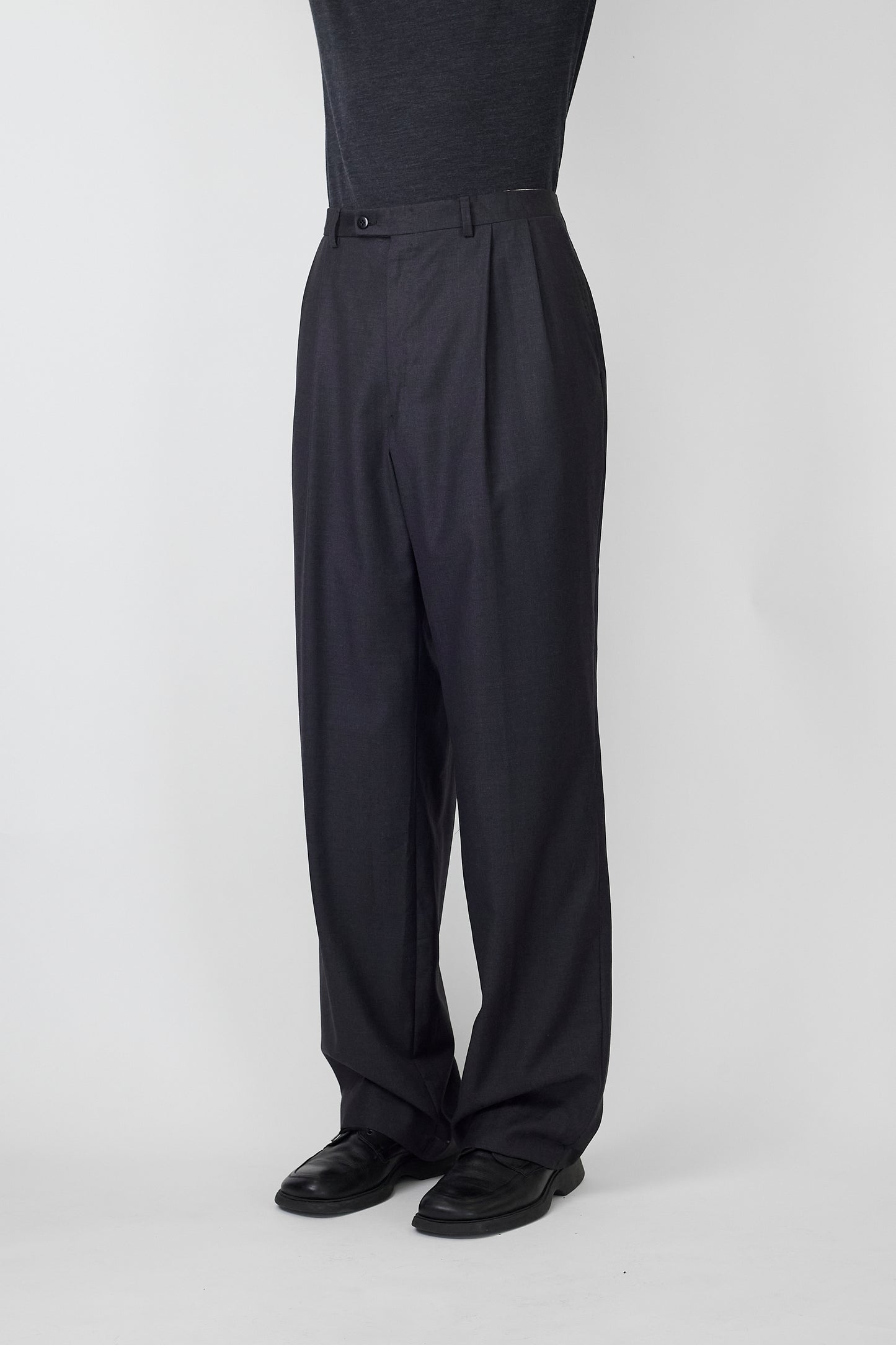 VINTAGE GRAY WOOL WIDE PANTS MADE IN ITALY