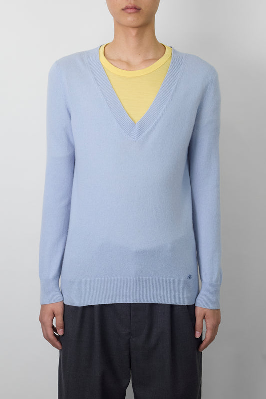 GUCCI BY TOMFORD SKY BLUE CASHMERE V NECK KNIT MADE IN ITALY