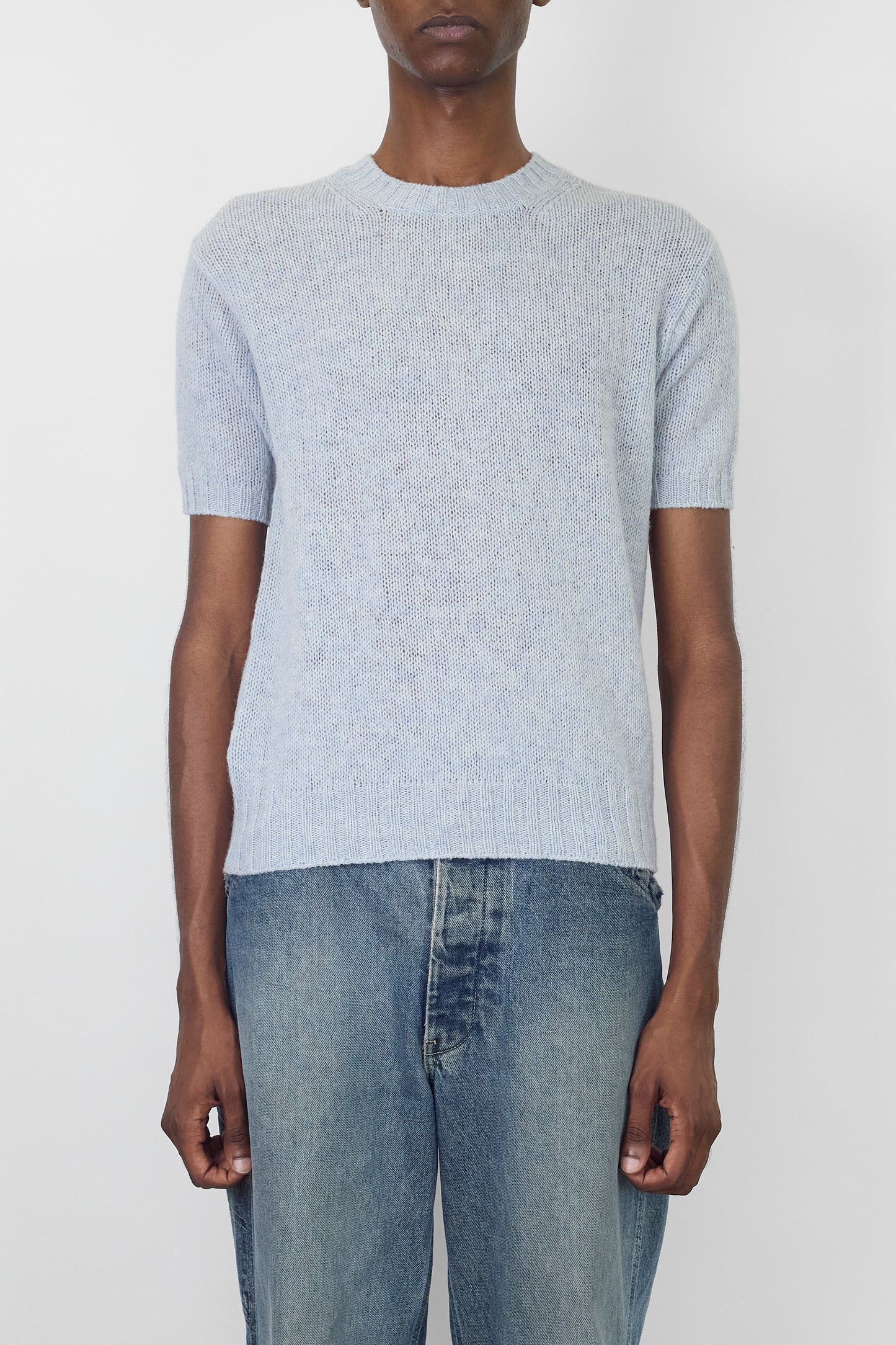 PRADA SKY BLUE WOOL HALF SLEEVE KNIT MADE IN ITALY