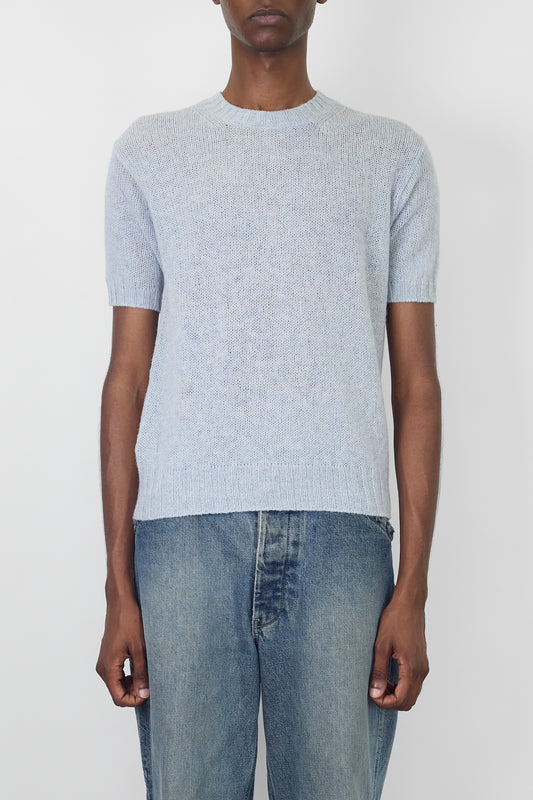 PRADA SKY BLUE WOOL HALF SLEEVE KNIT MADE IN ITALY