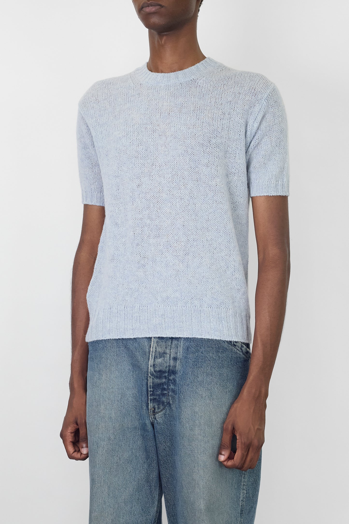 PRADA SKY BLUE WOOL HALF SLEEVE KNIT MADE IN ITALY