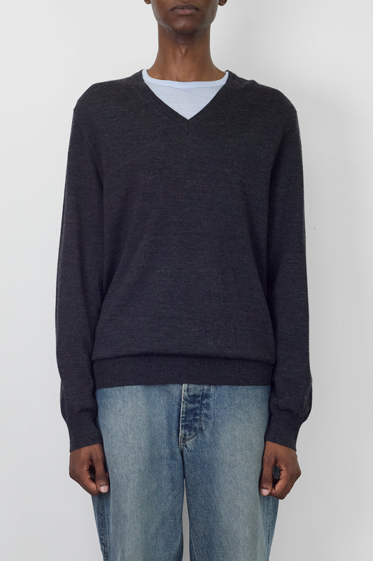 CALVIN KLEIN GRAY WOOL V NECK KNIT
