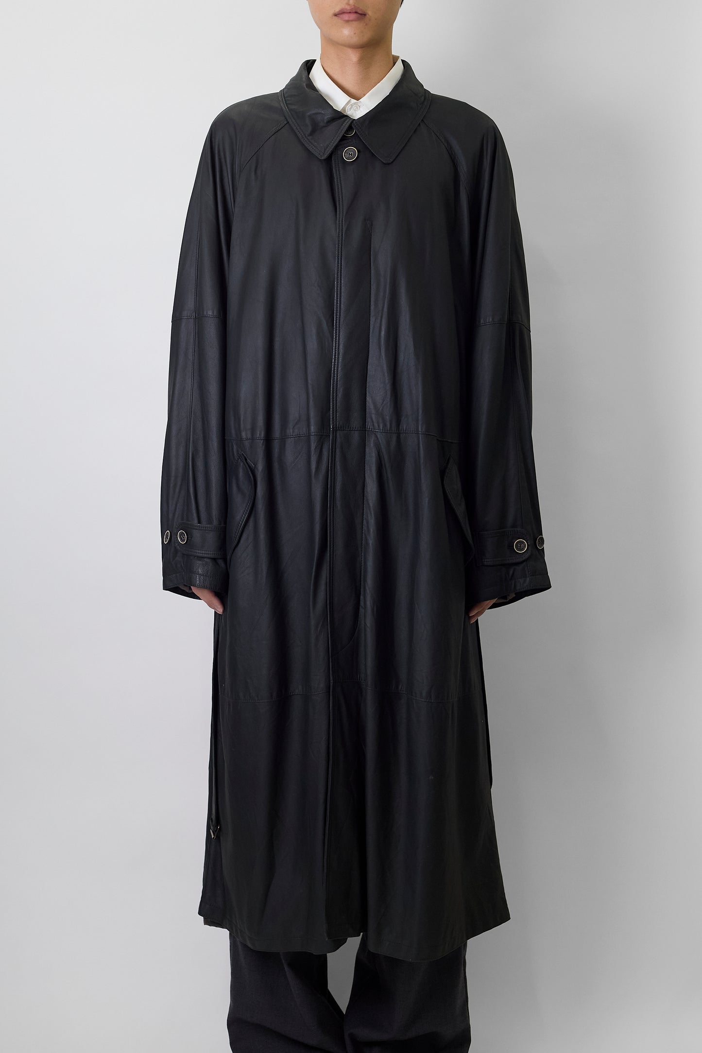 CHRIST BLACK LEATHER LONG COAT MADE IN GERMANY
