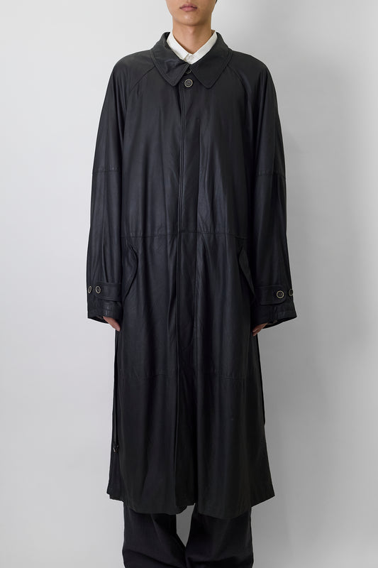 CHRIST BLACK LEATHER LONG COAT MADE IN GERMANY