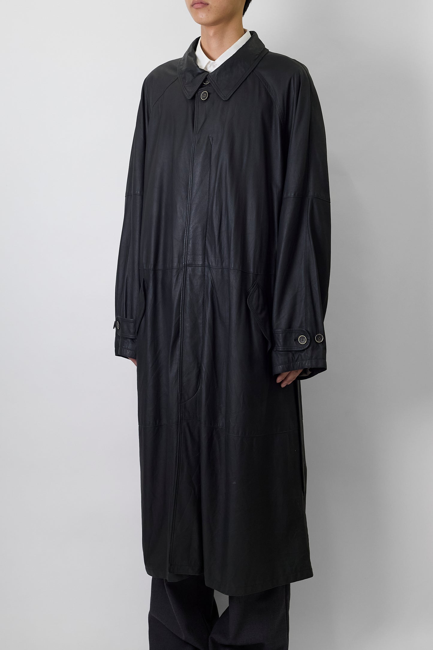 CHRIST BLACK LEATHER LONG COAT MADE IN GERMANY