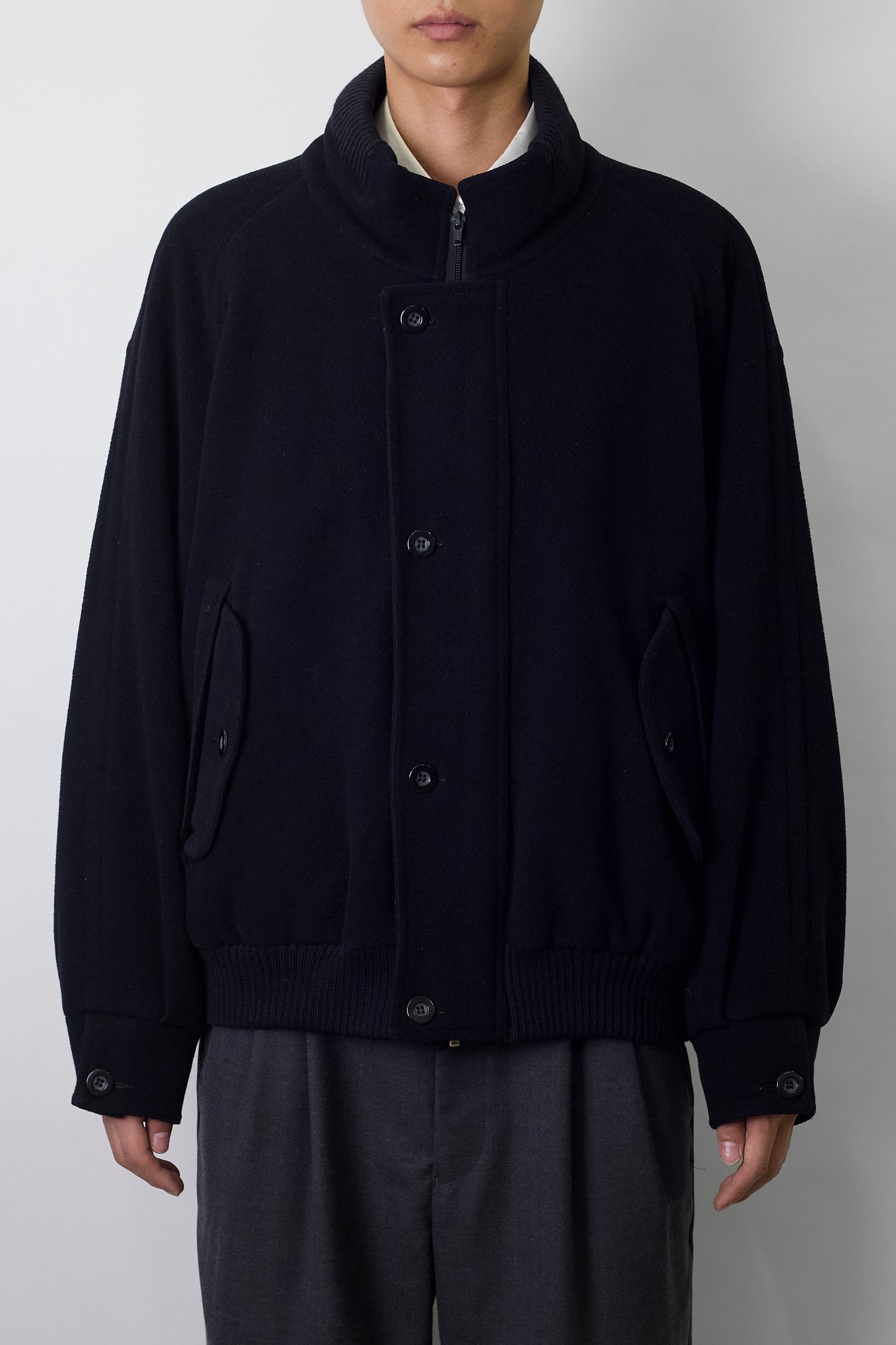 LONG CHAMP BLACK WOOL MELTON SHORT JACKET MADE IN ITALY