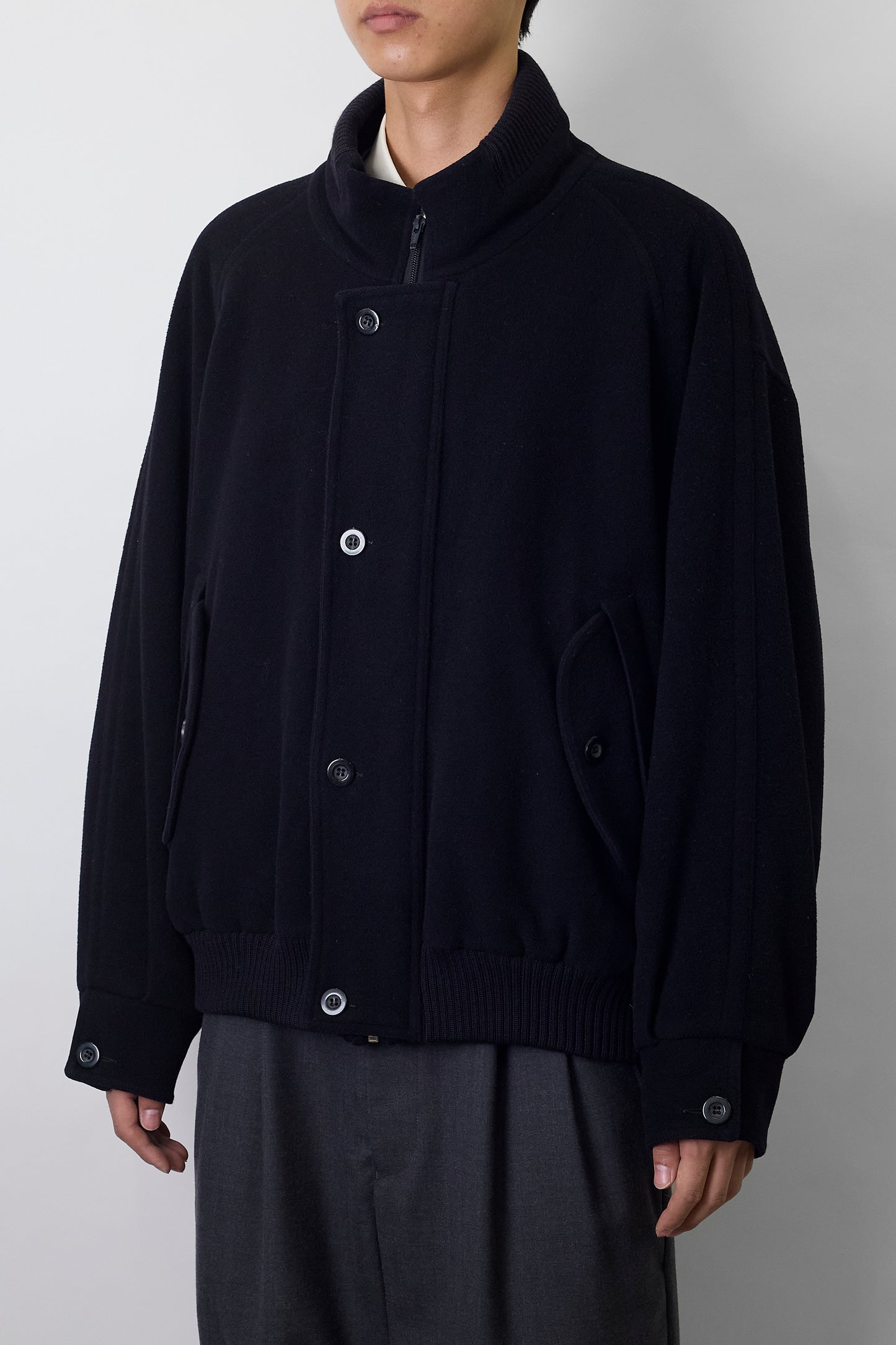 LONG CHAMP BLACK WOOL MELTON SHORT JACKET MADE IN ITALY