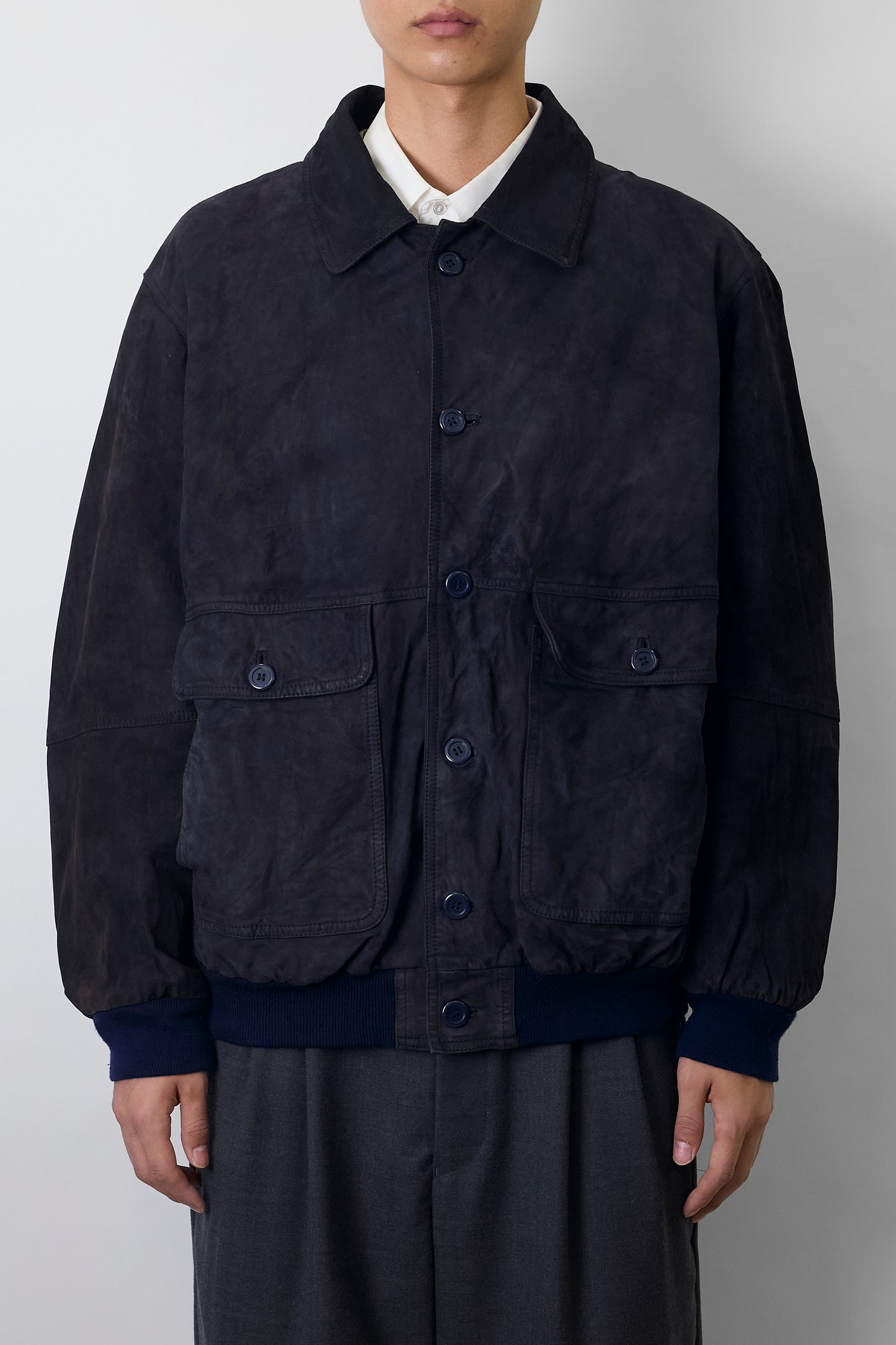 BONPORTE NAVY LEATHER JACKET MADE IN ITALY