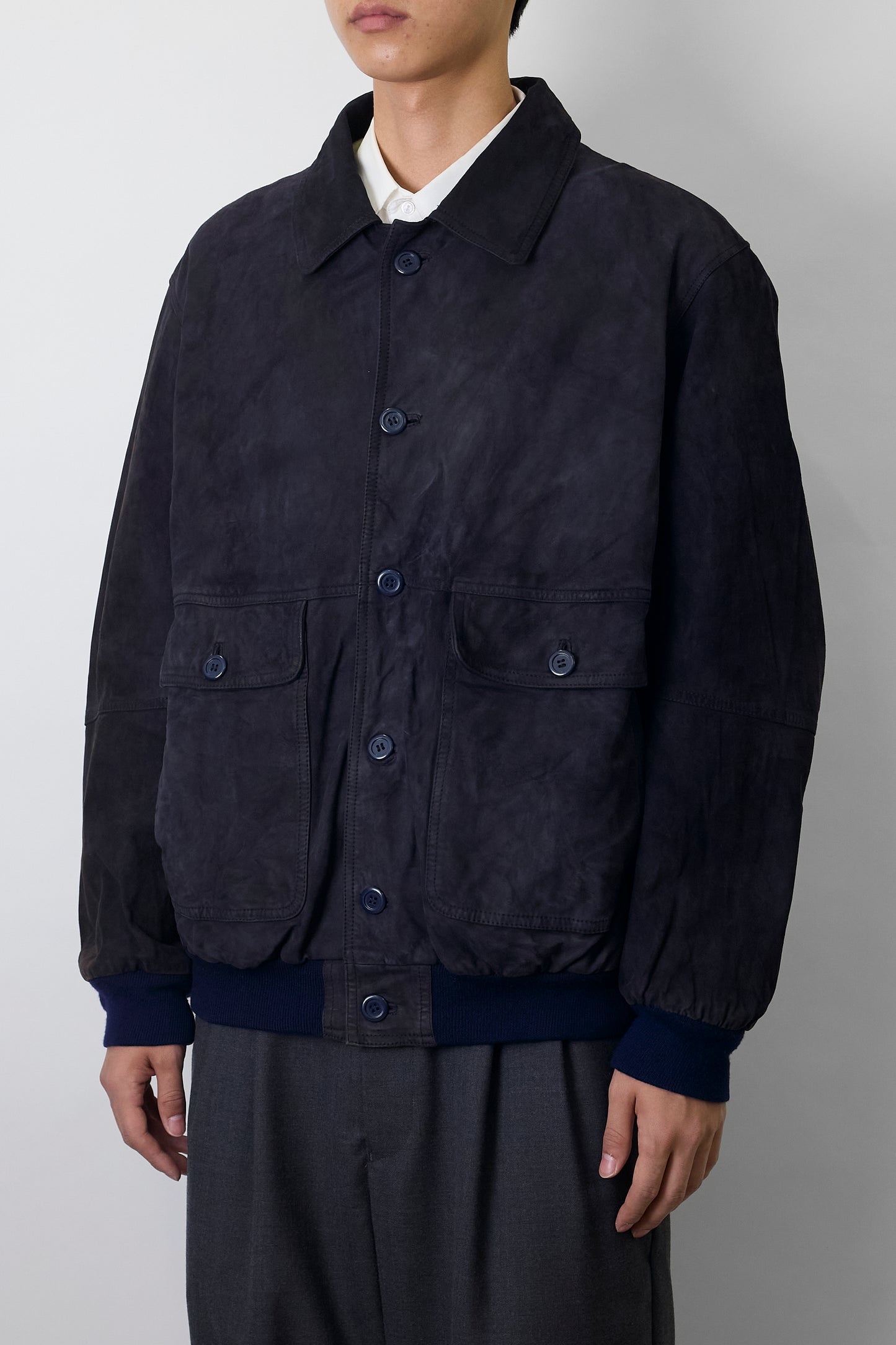 BONPORTE NAVY LEATHER JACKET MADE IN ITALY