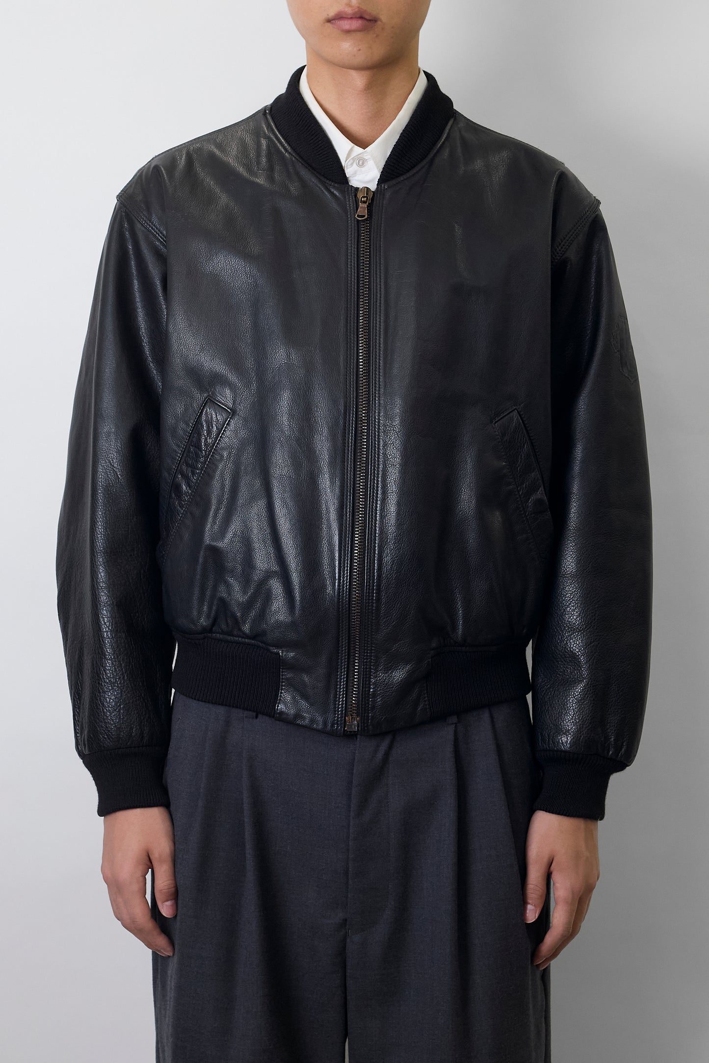 EMPORIO ARMANI BLACK LEATHER SHORT JACKET MADE IN ITALY
