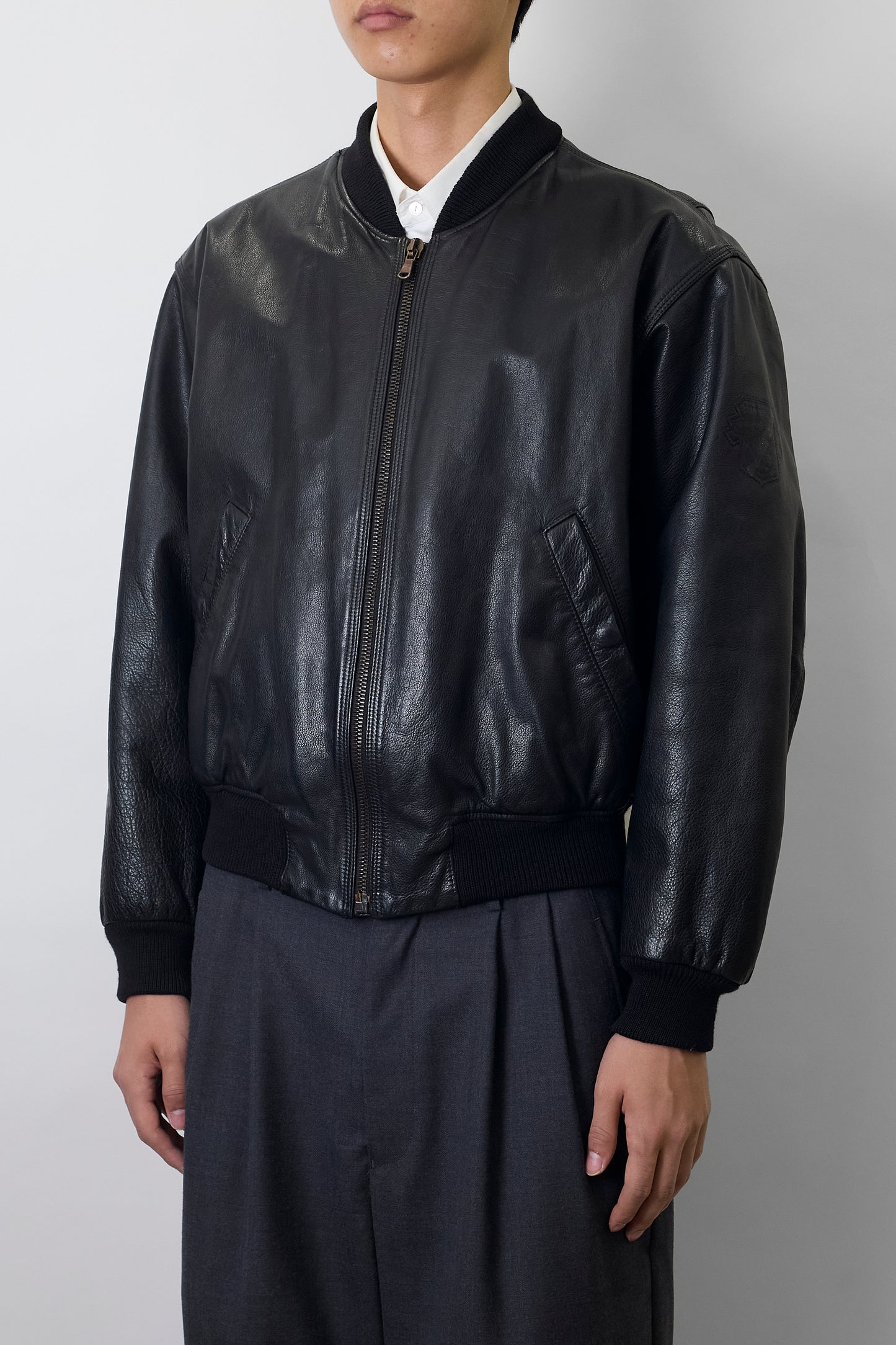 EMPORIO ARMANI BLACK LEATHER SHORT JACKET MADE IN ITALY