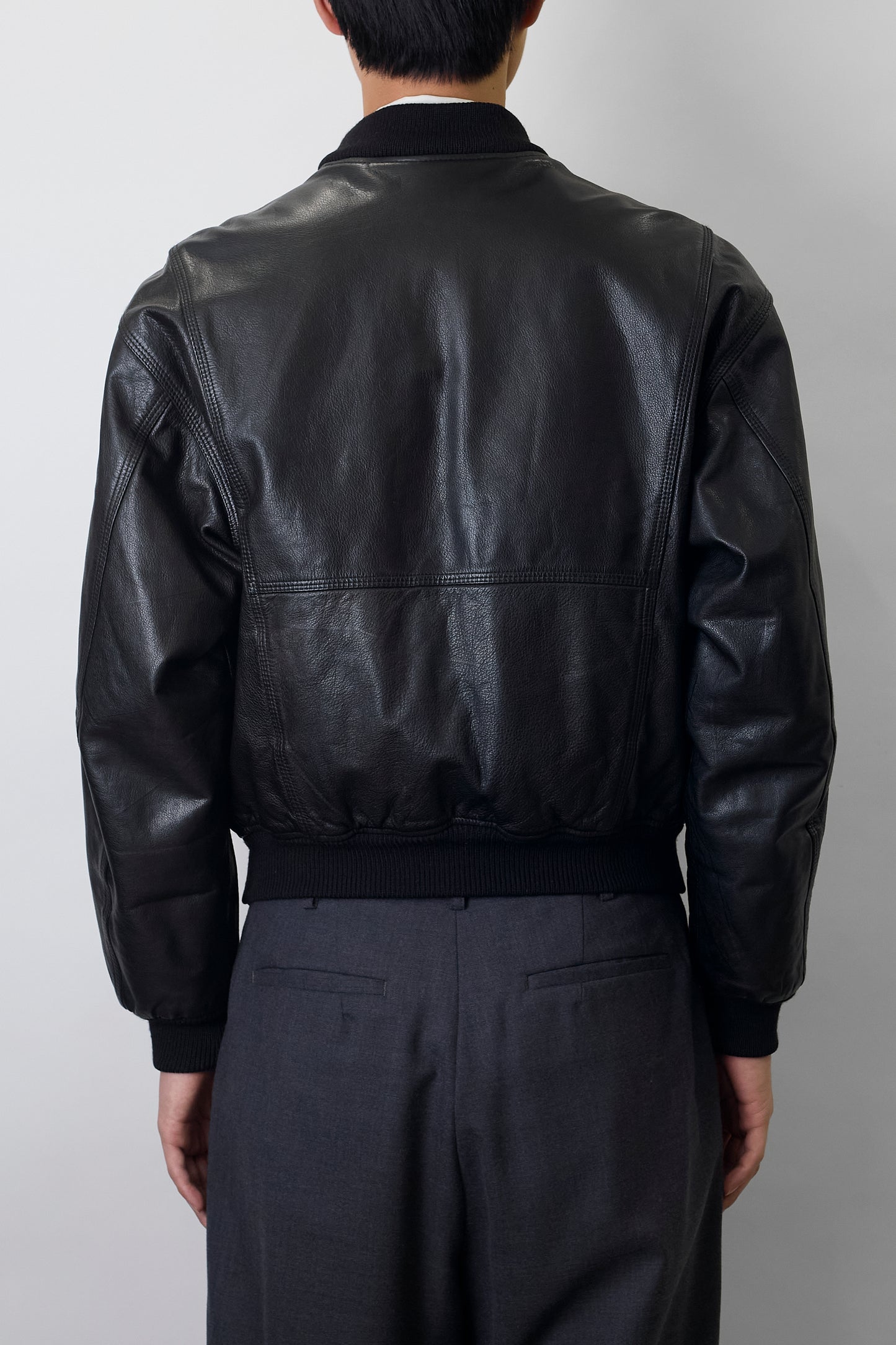 EMPORIO ARMANI BLACK LEATHER SHORT JACKET MADE IN ITALY