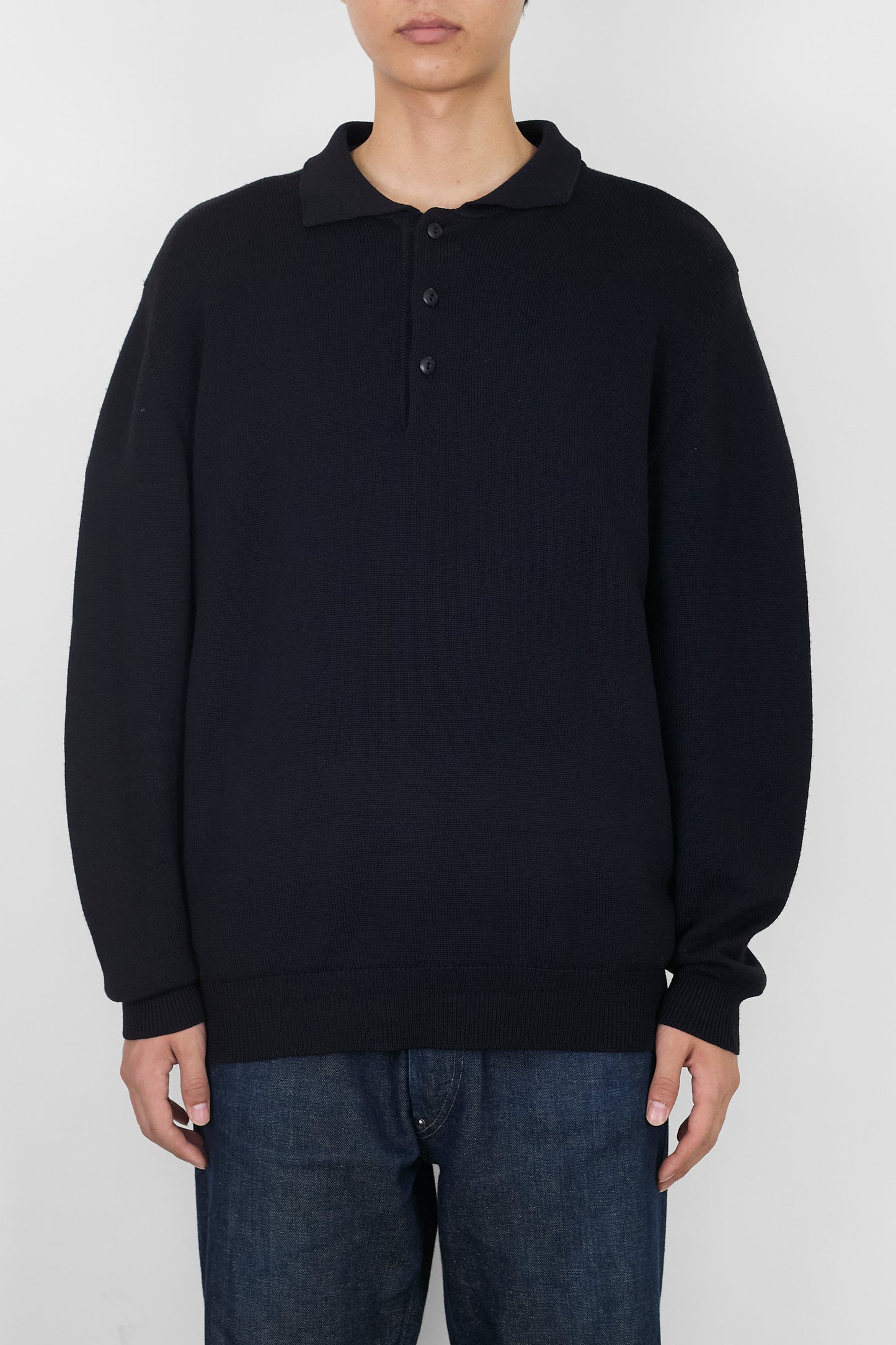 AGNES B. HOMME BLACK WOOL KNIT POLO SHIRT MADE IN FRANCE