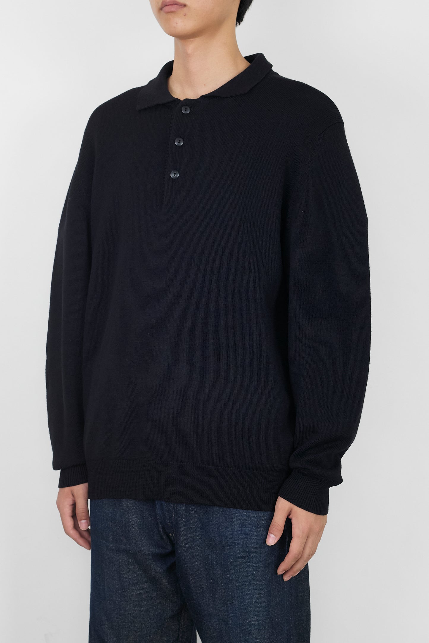 AGNES B. HOMME BLACK WOOL KNIT POLO SHIRT MADE IN FRANCE