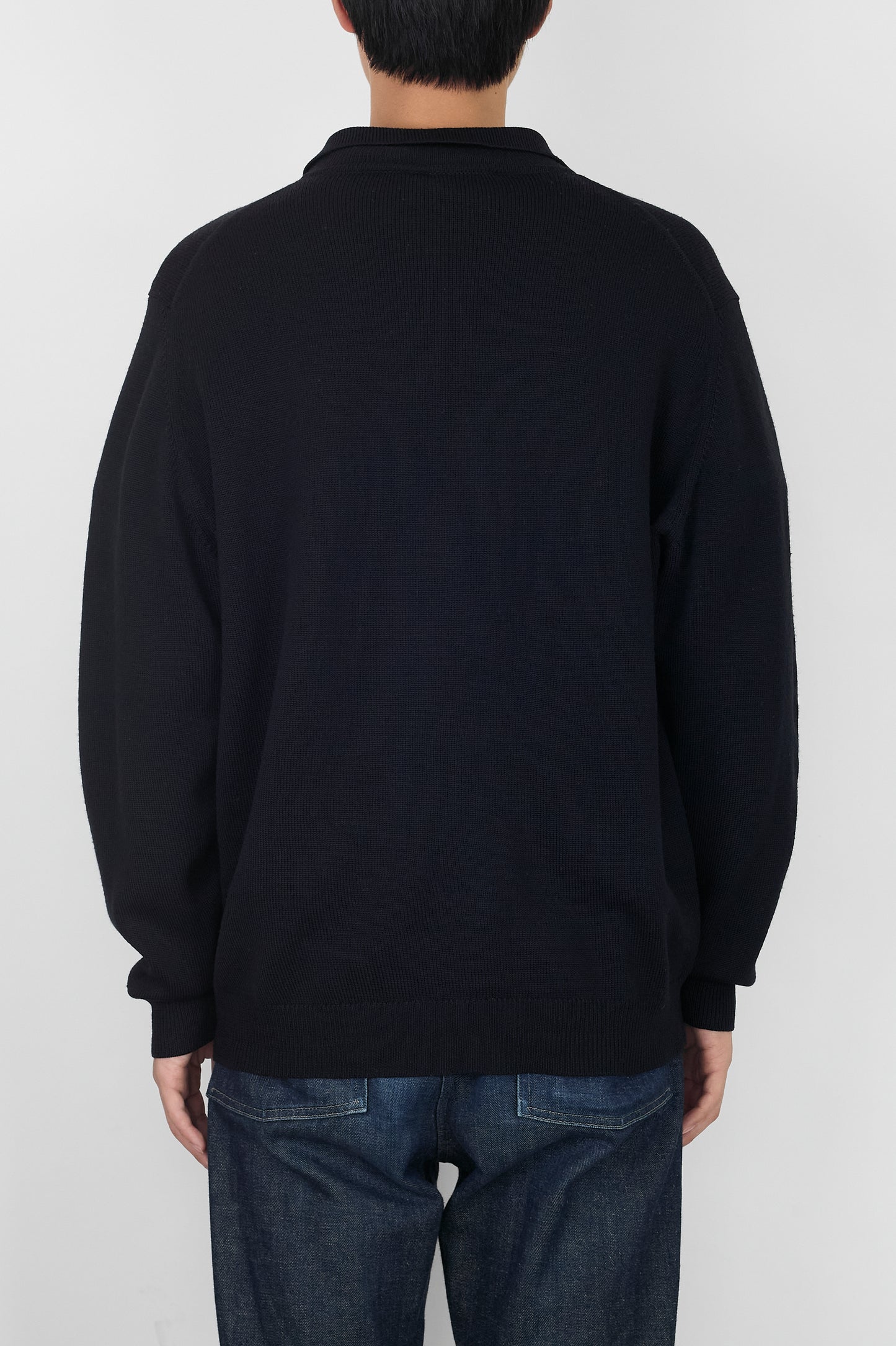 AGNES B. HOMME BLACK WOOL KNIT POLO SHIRT MADE IN FRANCE