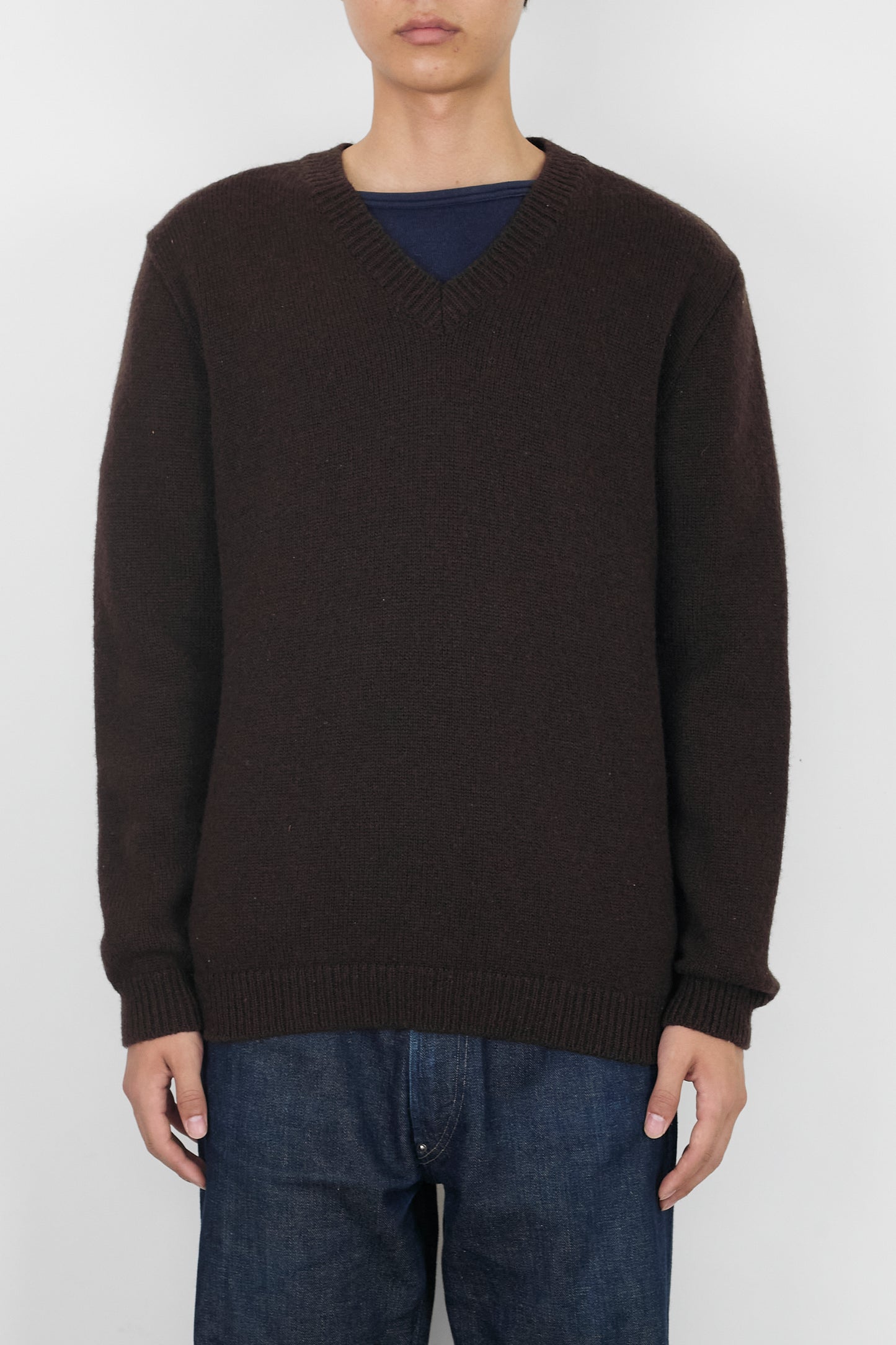 A.P.C. BROWN WOOL V NECK KNIT MADE IN FRANCE