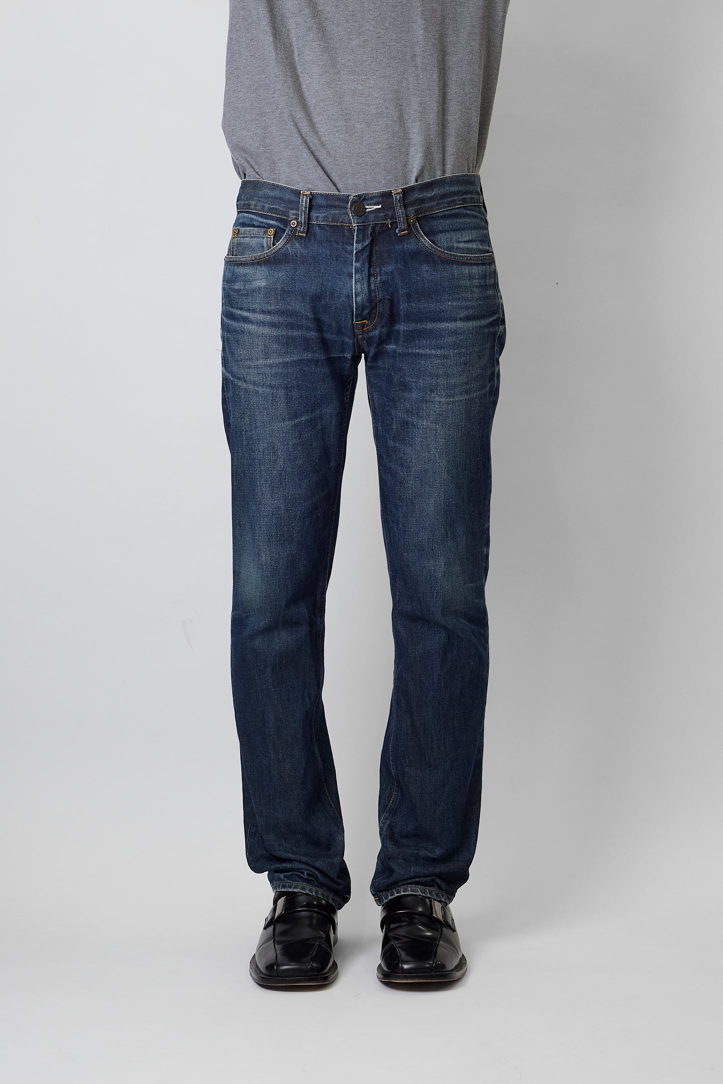 ACNE BLUE DENIM MIC RIDID PANTS