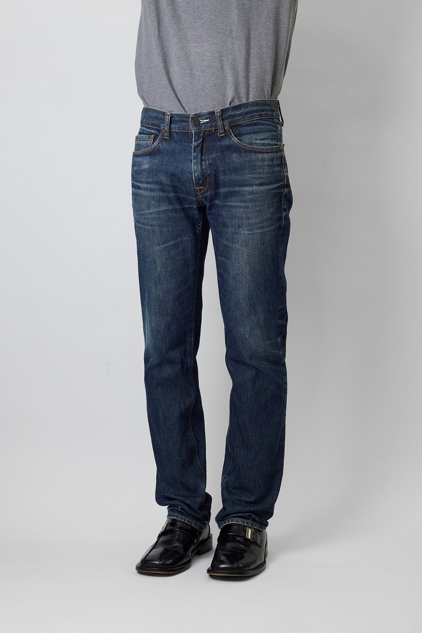 ACNE BLUE DENIM MIC RIDID PANTS