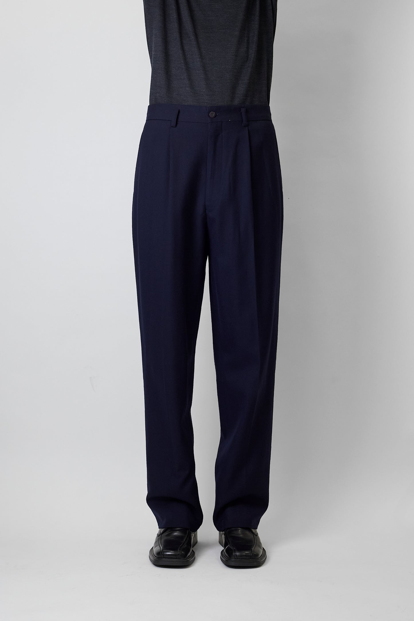 JUN MEN NAVY WOOL WIDE PANTS