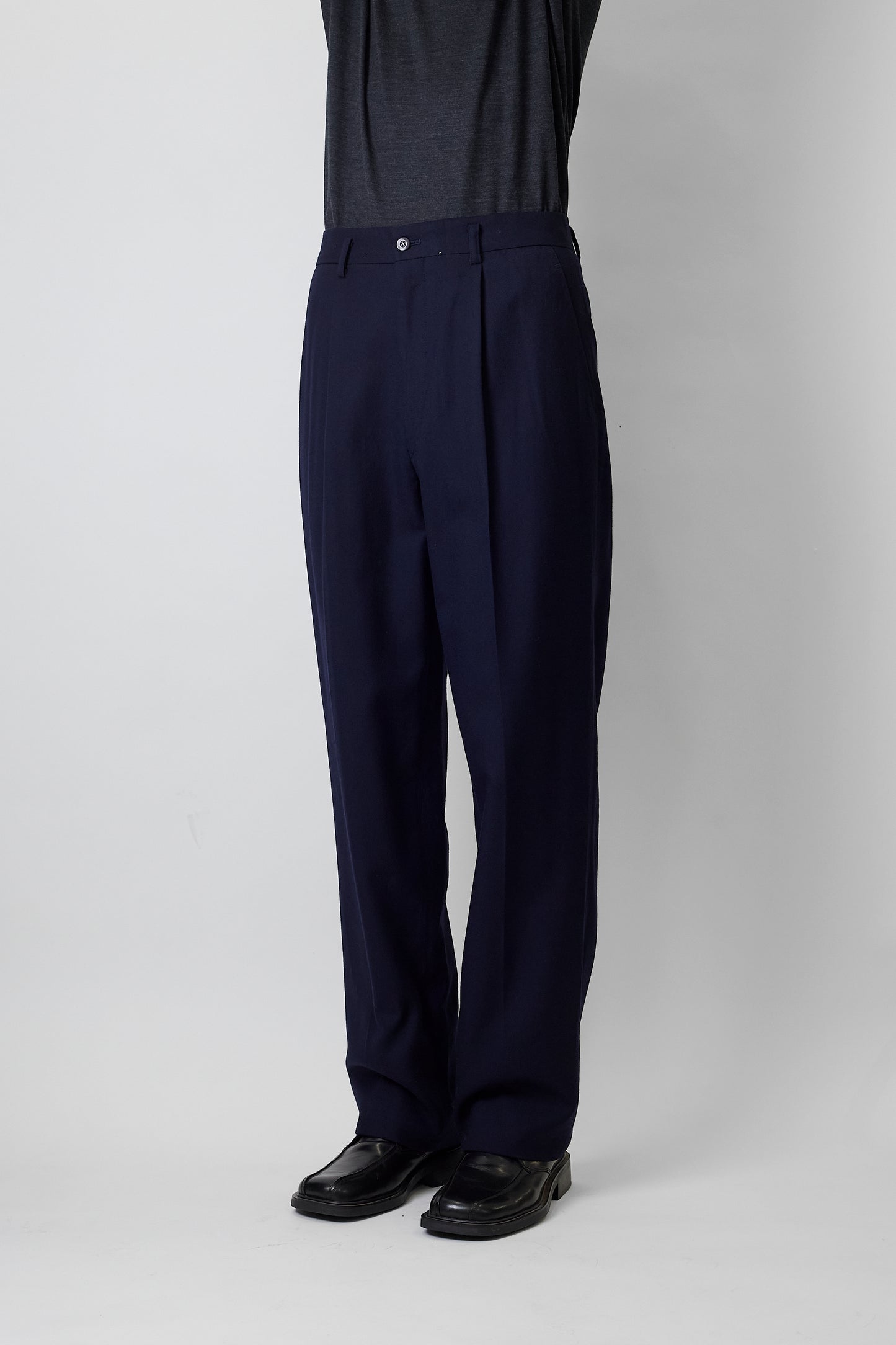 JUN MEN NAVY WOOL WIDE PANTS