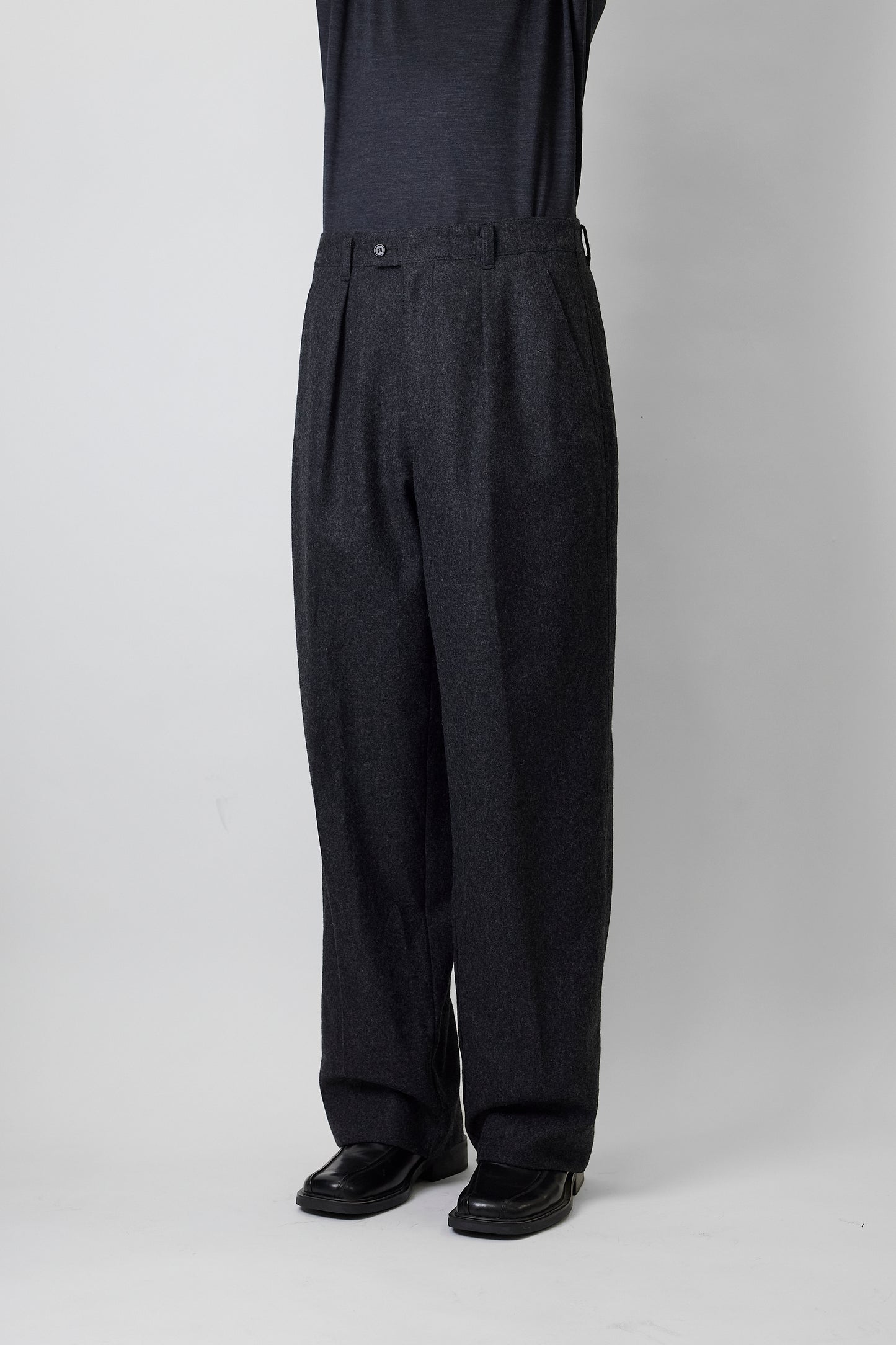 JUN MEN GRAY WOOL WIDE PANTS