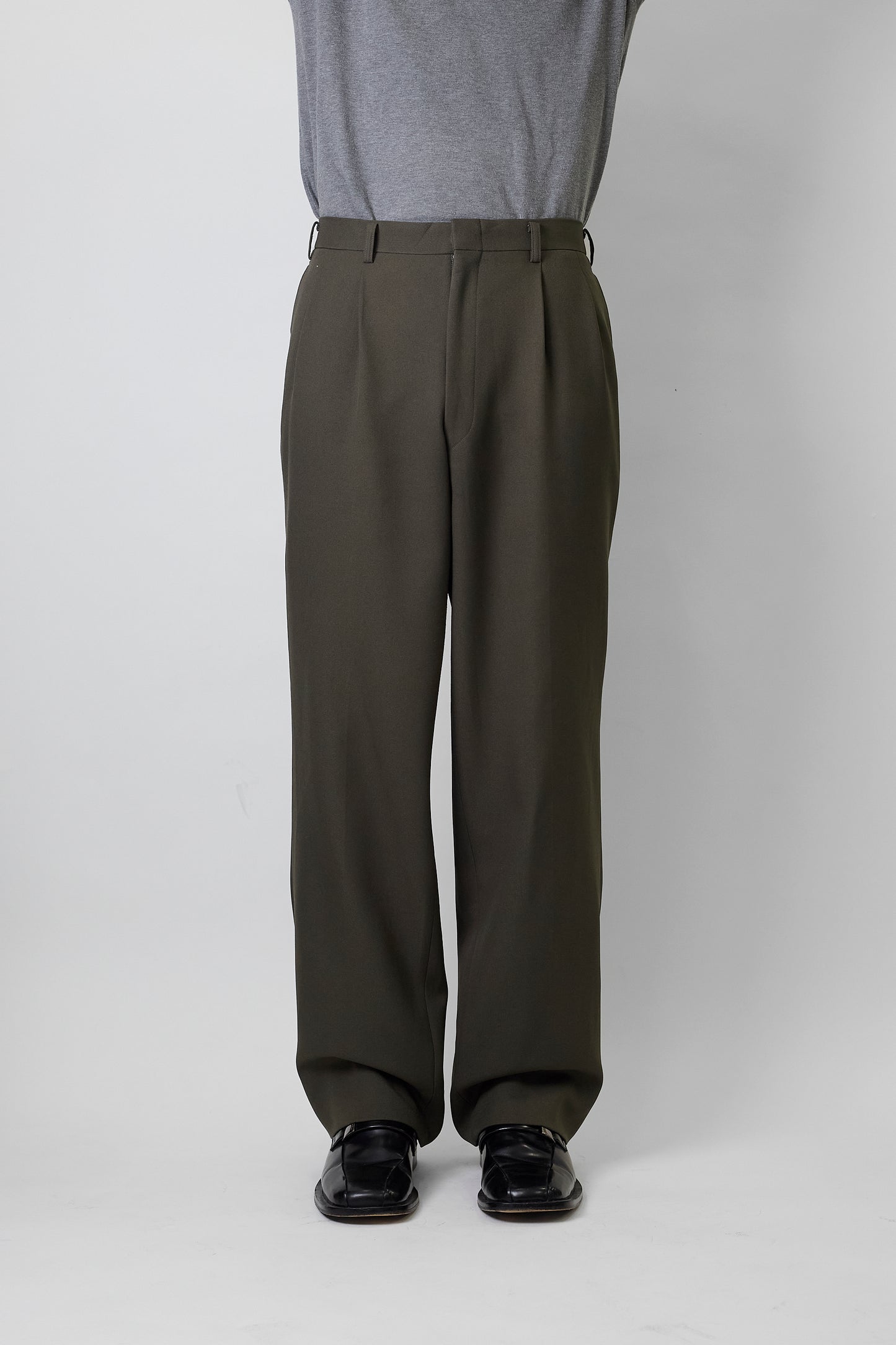 BURBERRYS KHAKI WOOL WIDE PANTS