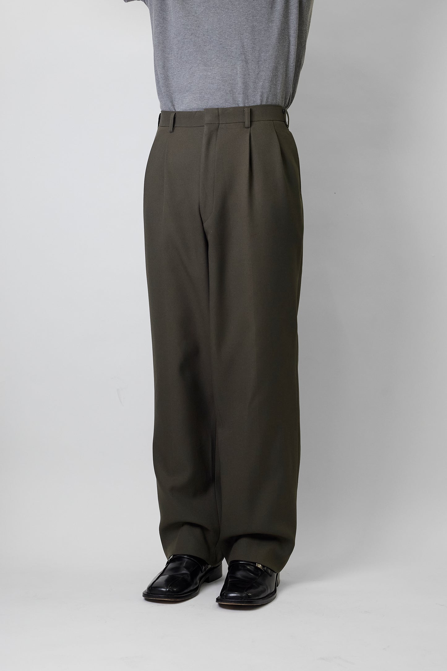 BURBERRYS KHAKI WOOL WIDE PANTS