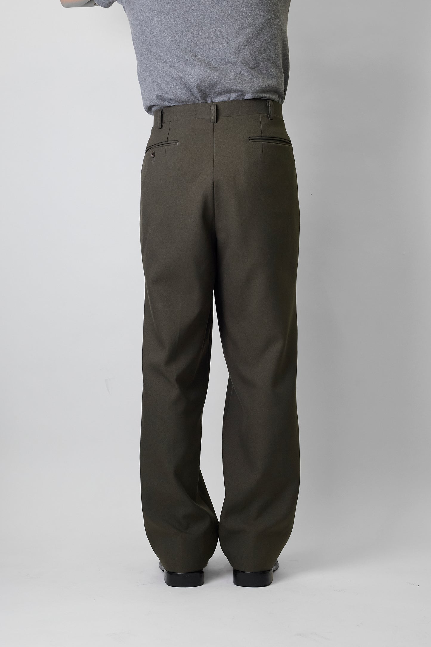 BURBERRYS KHAKI WOOL WIDE PANTS