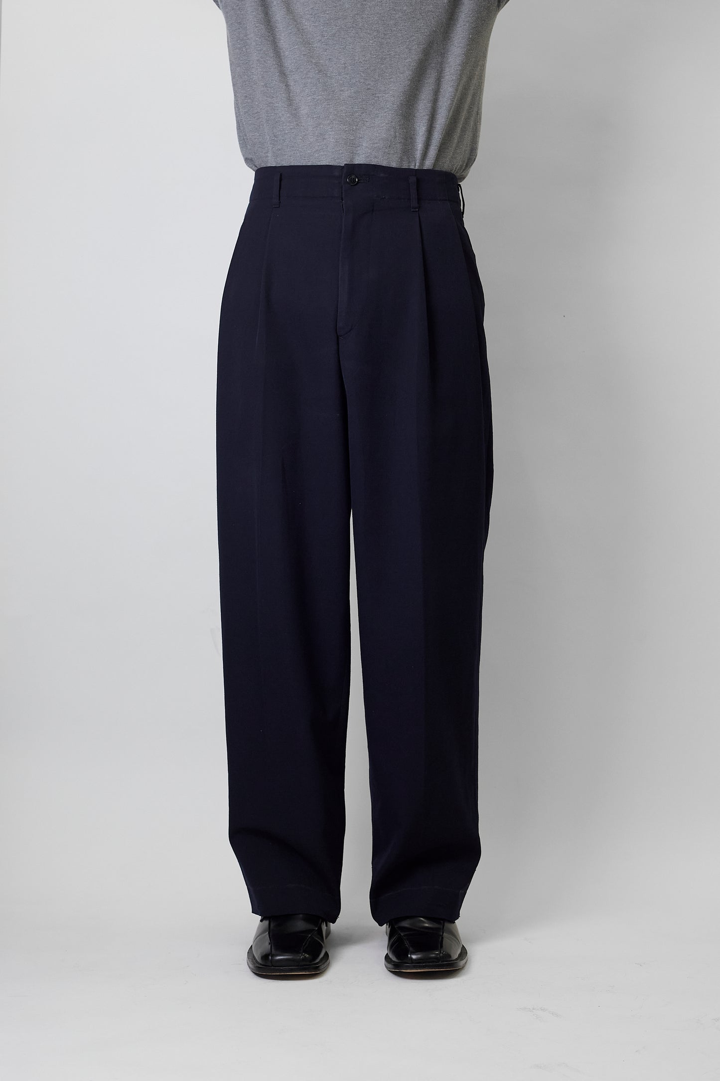 YOHJI YAMAMOTO NAVY WOOL WIDE PANTS