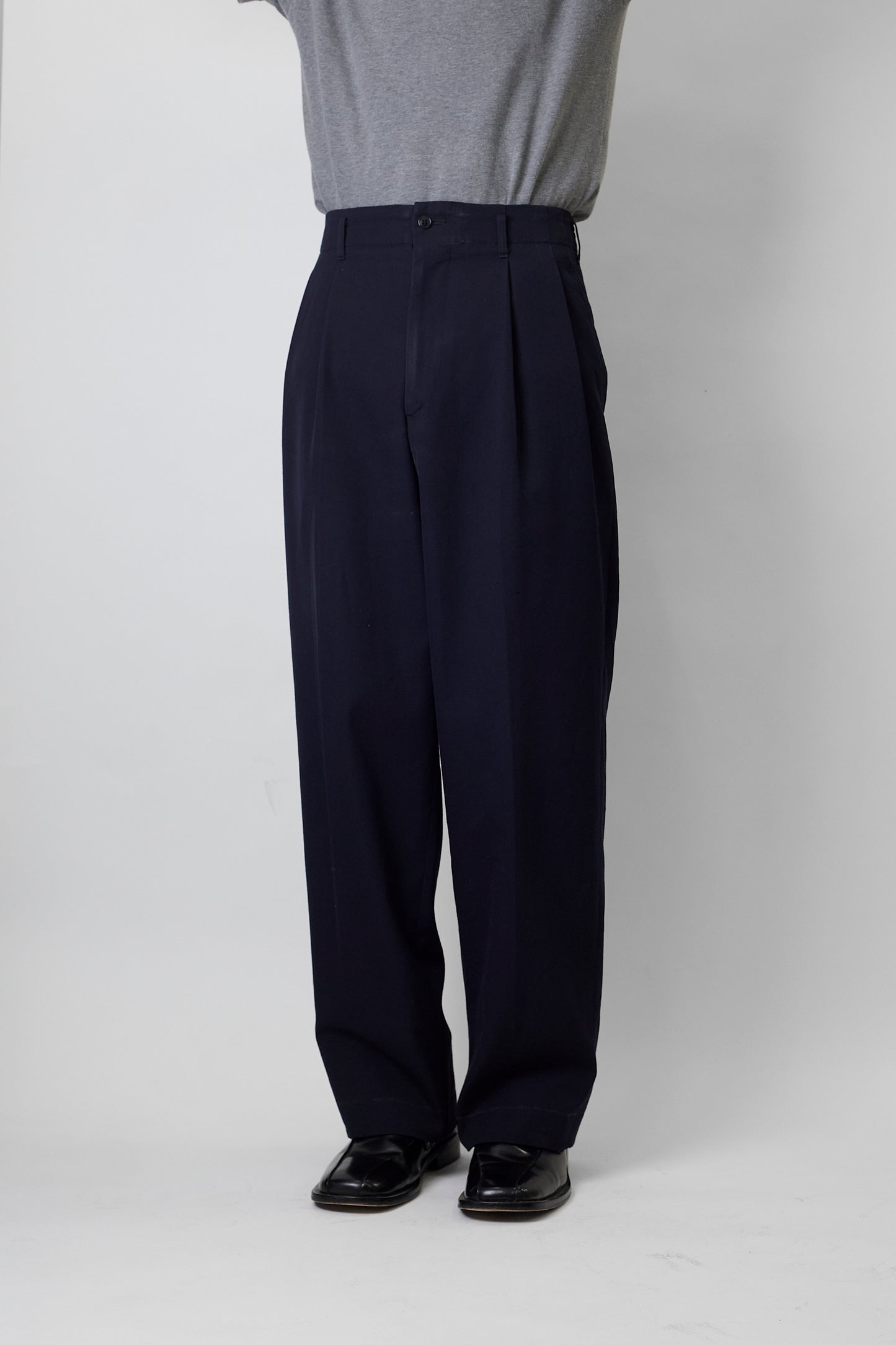 YOHJI YAMAMOTO NAVY WOOL WIDE PANTS