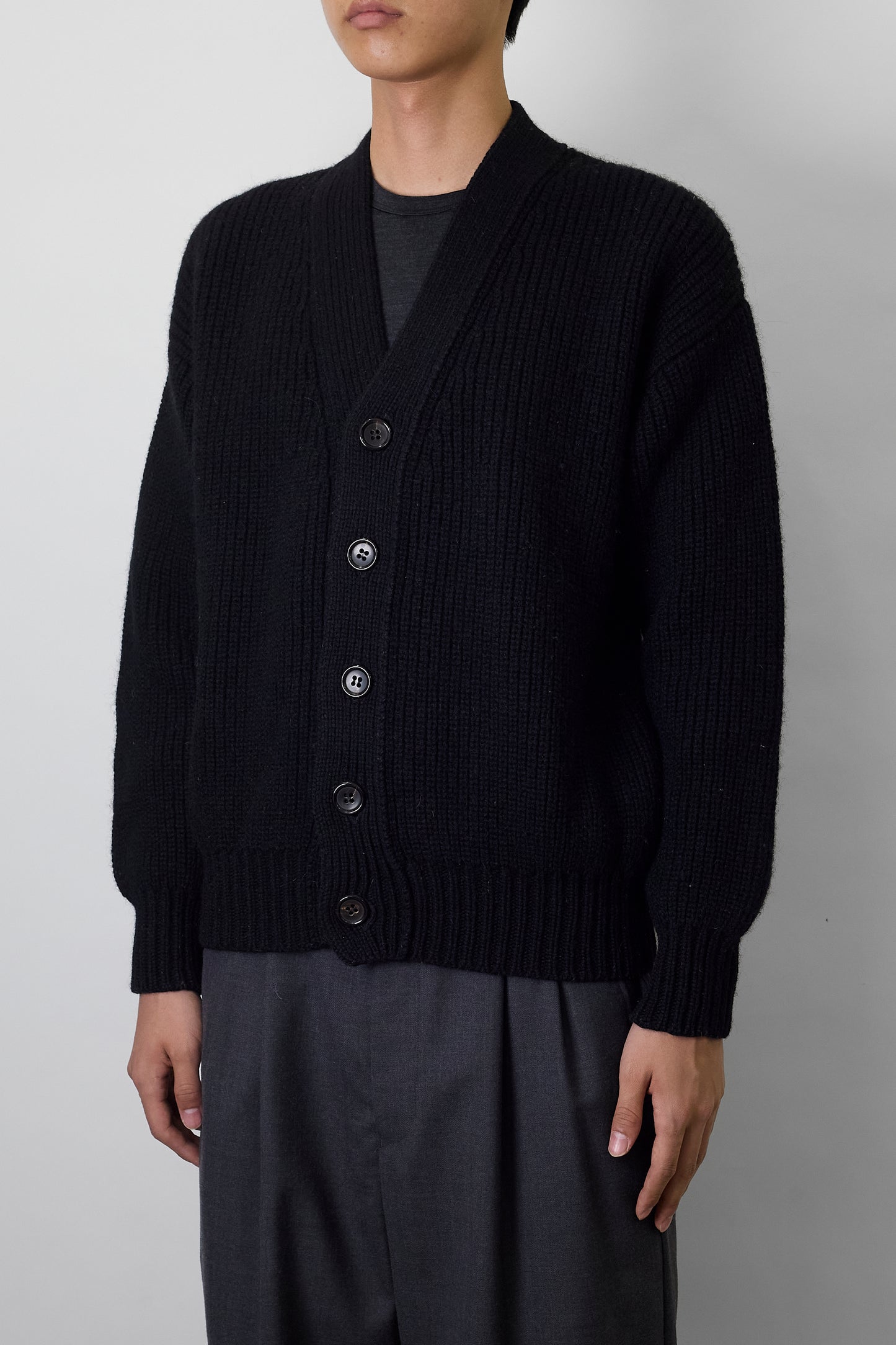 COMME DES GARCONS HOMME BLACK WOOL KNIT CARDIGAN